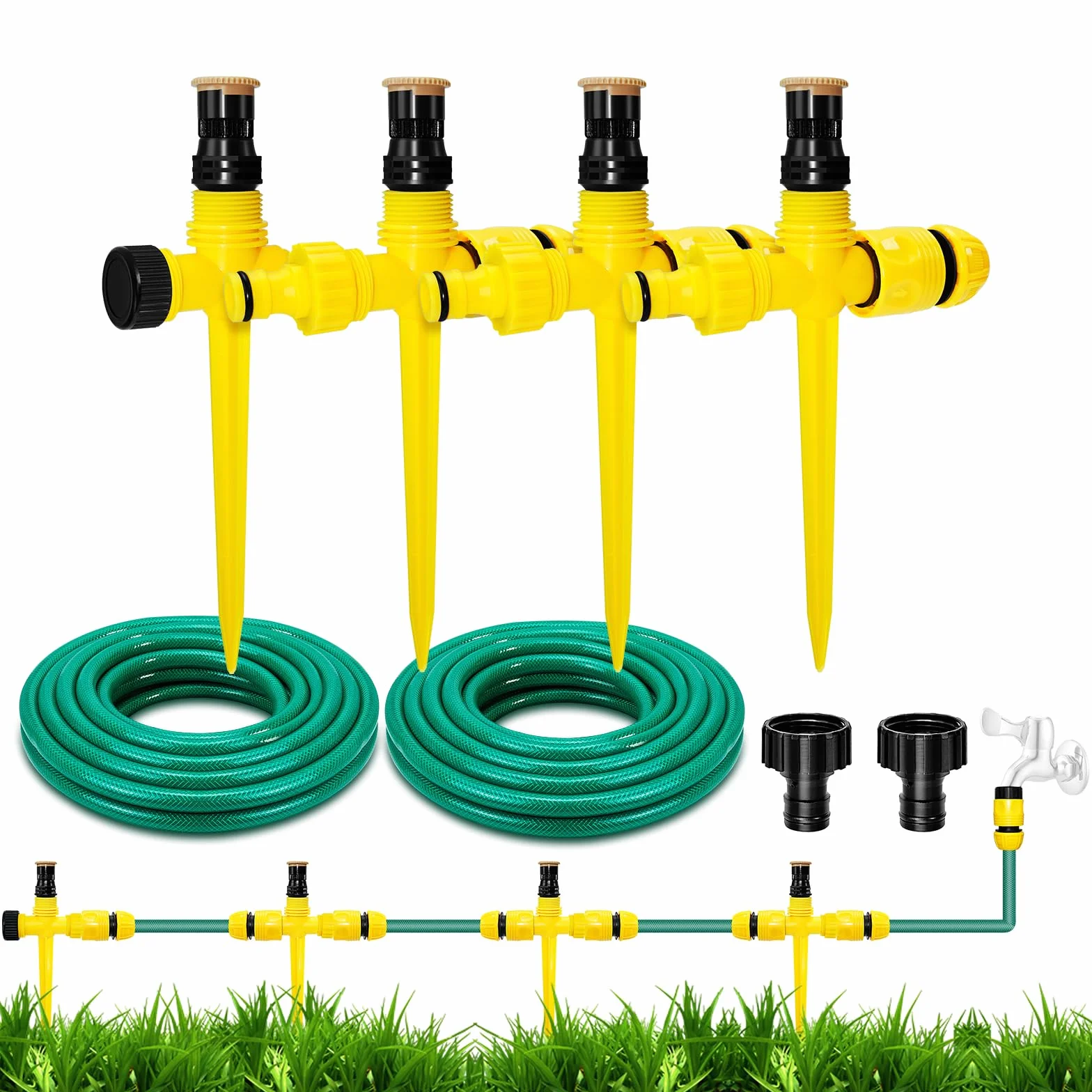 UCINNOVATE Aspersor de jardín, aspersor de césped ajustable de rotación de 360°, kit de sistema de aspersor de jardín sobre el suelo, cobertura de gran área, aspersores multiusos para patio, aspersor