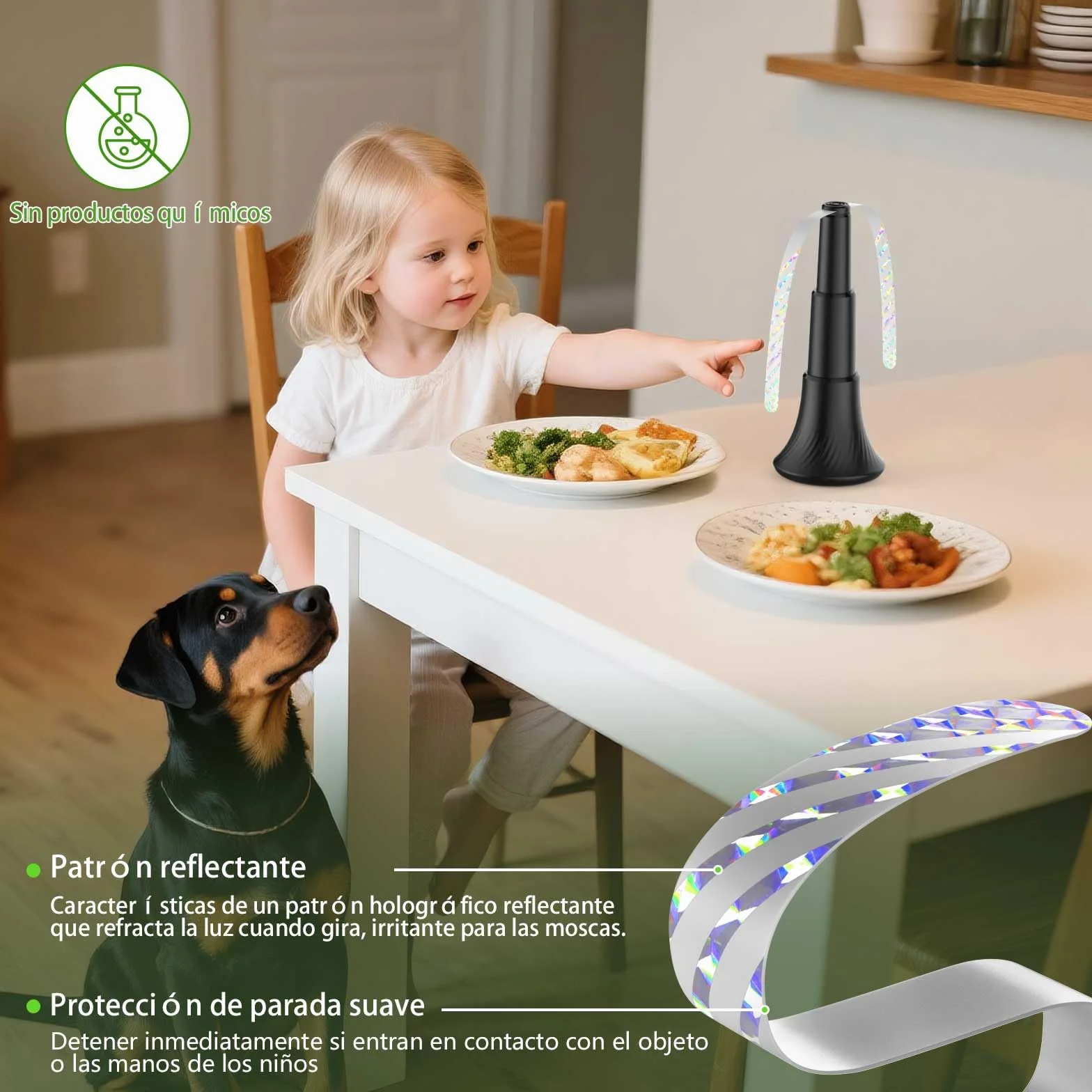 Ventilador Repelente de Moscas 4 Piezas, Plegable y Colgante para Exteriores