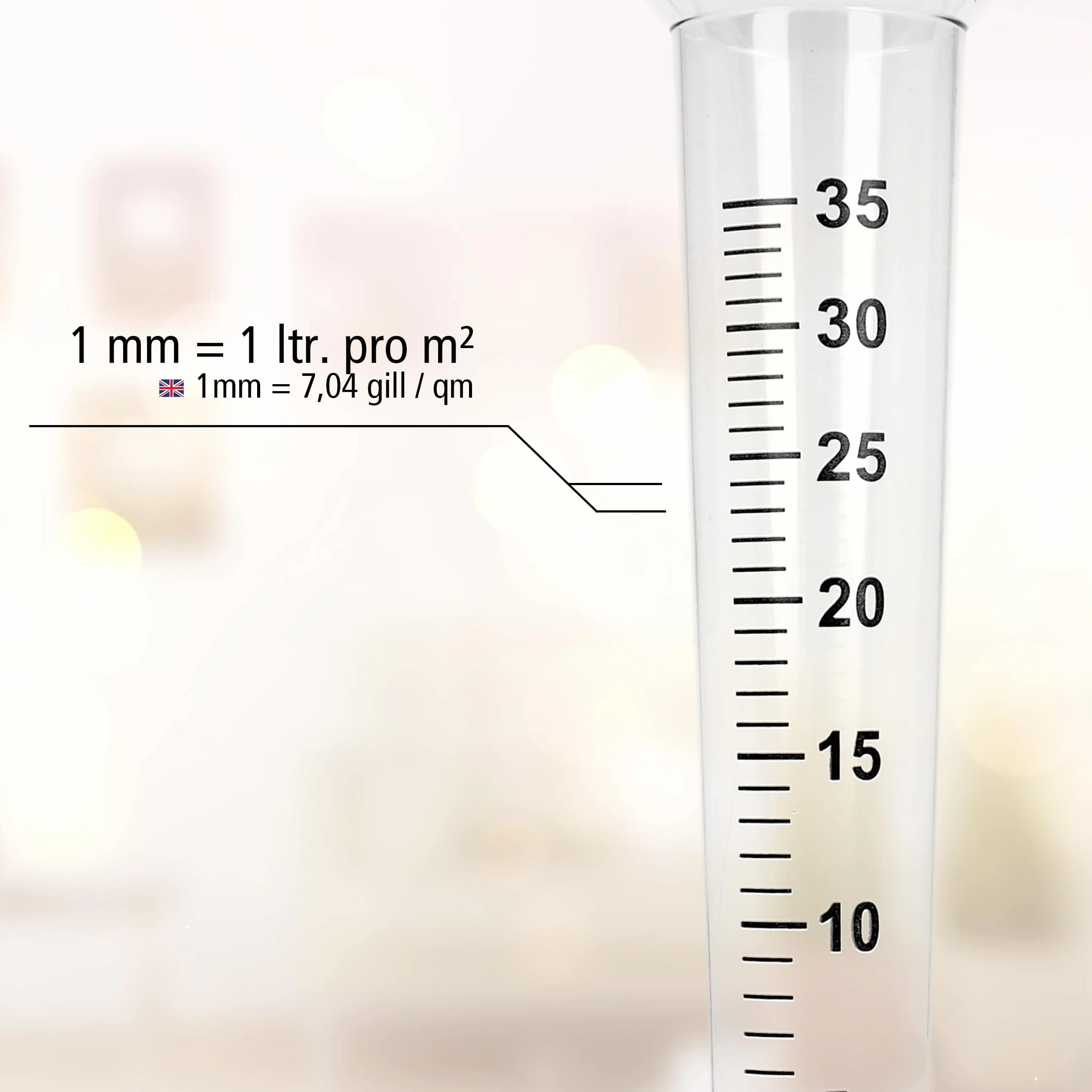 Lantelme Pluviómetro con Pica 24 cm x 8 cm Plástico Cristal Medidor de Precipitaciones