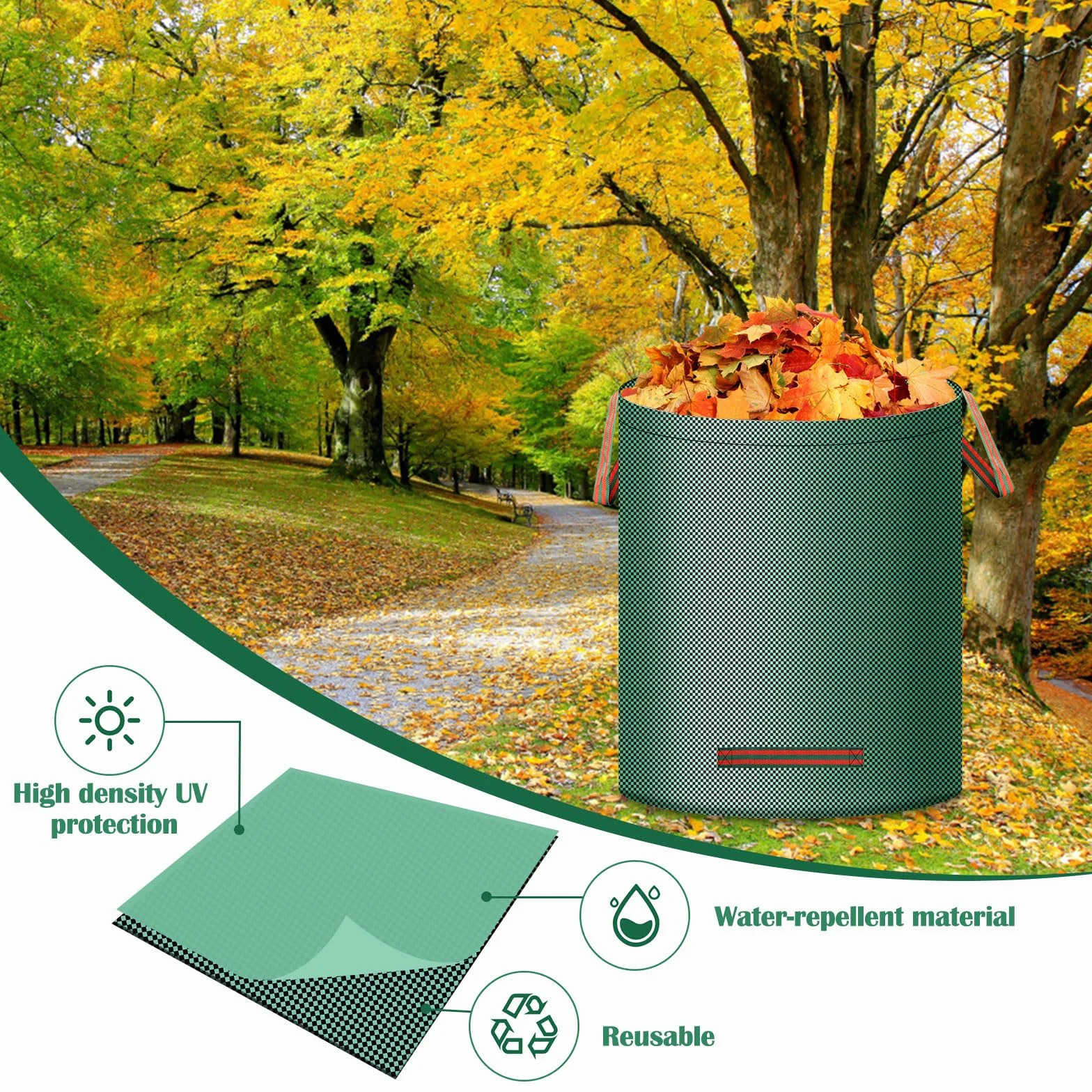 Saco de basura para jardín 3 x 272 L plegable de polipropileno resistente a desgarros