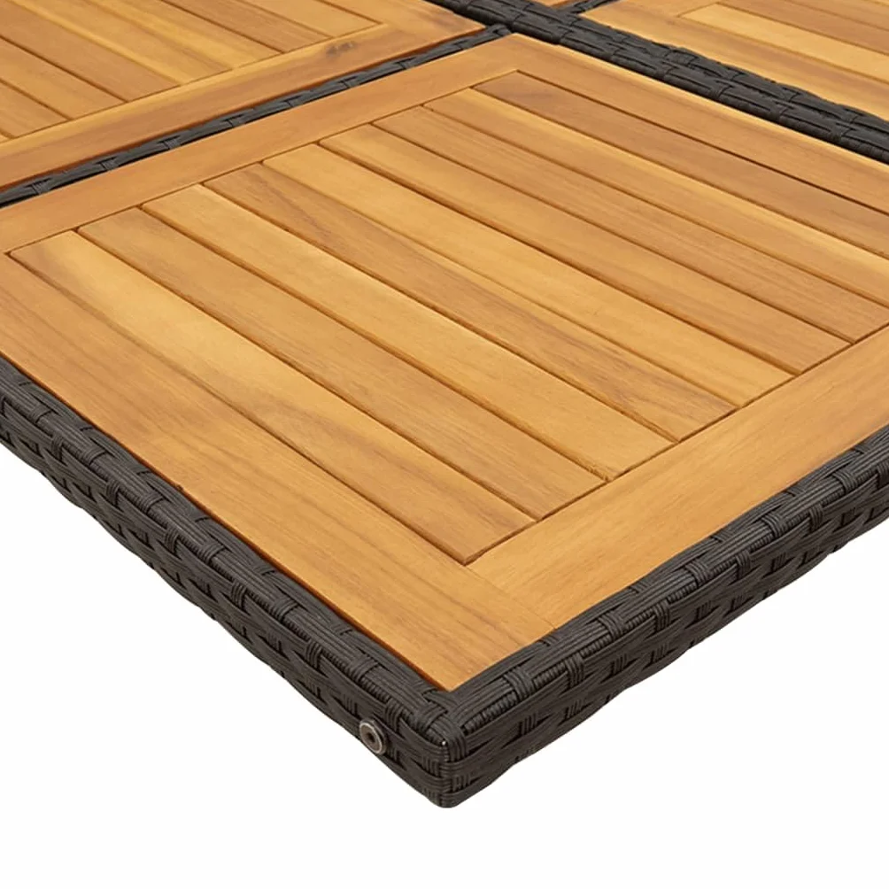 Brokky Juego de Muebles de Jardín en Ratán Conjunto Comedor para Jardín Exterior Mesa y Sillas De Comedor De Ratán-Negro y Crema-9 pzas/Madera