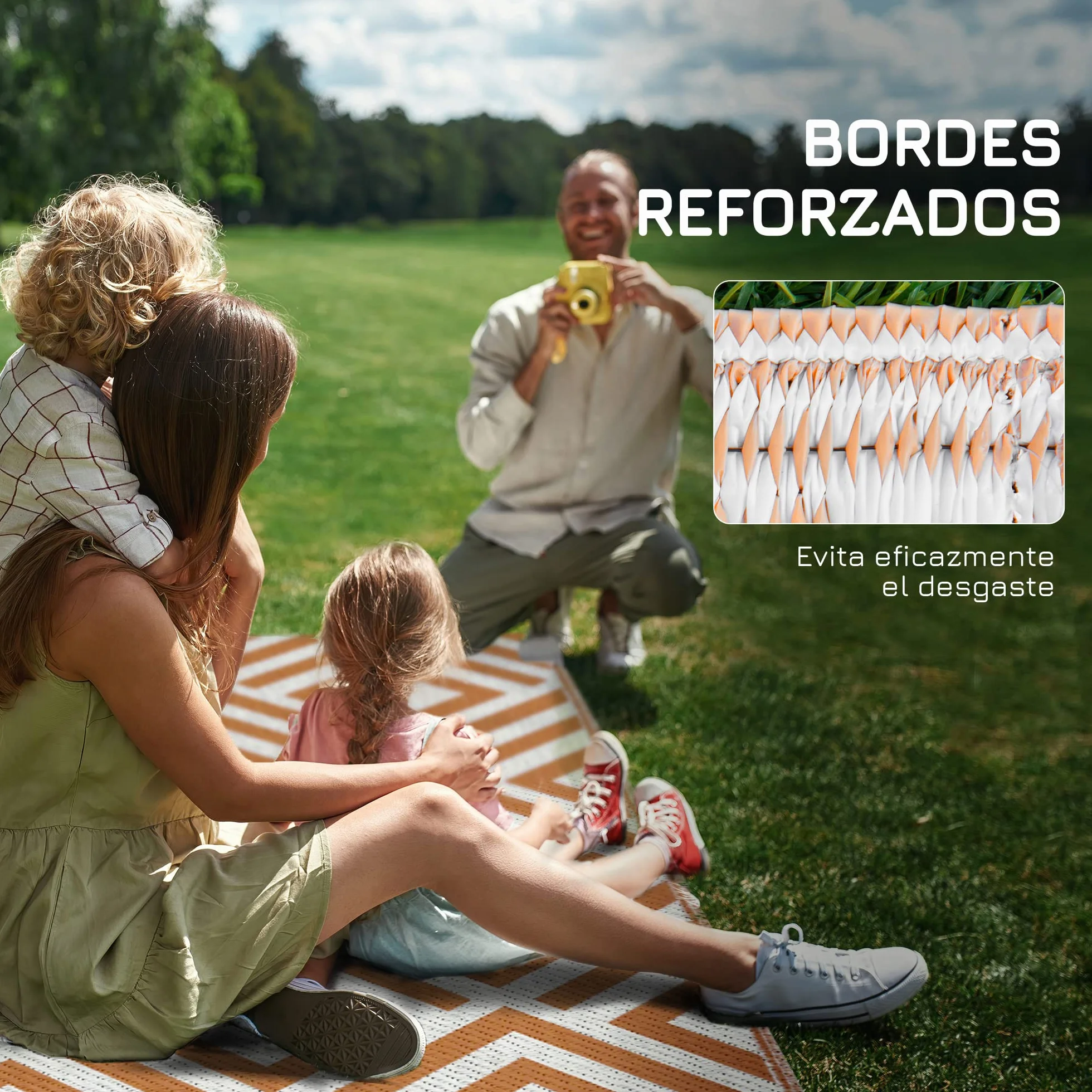 Outsunny Alfombra Exterior 182x274 cm Reversible Patrón Geométrico Rombos Impermeable Terraza Balcón Patio Rojo Blanco