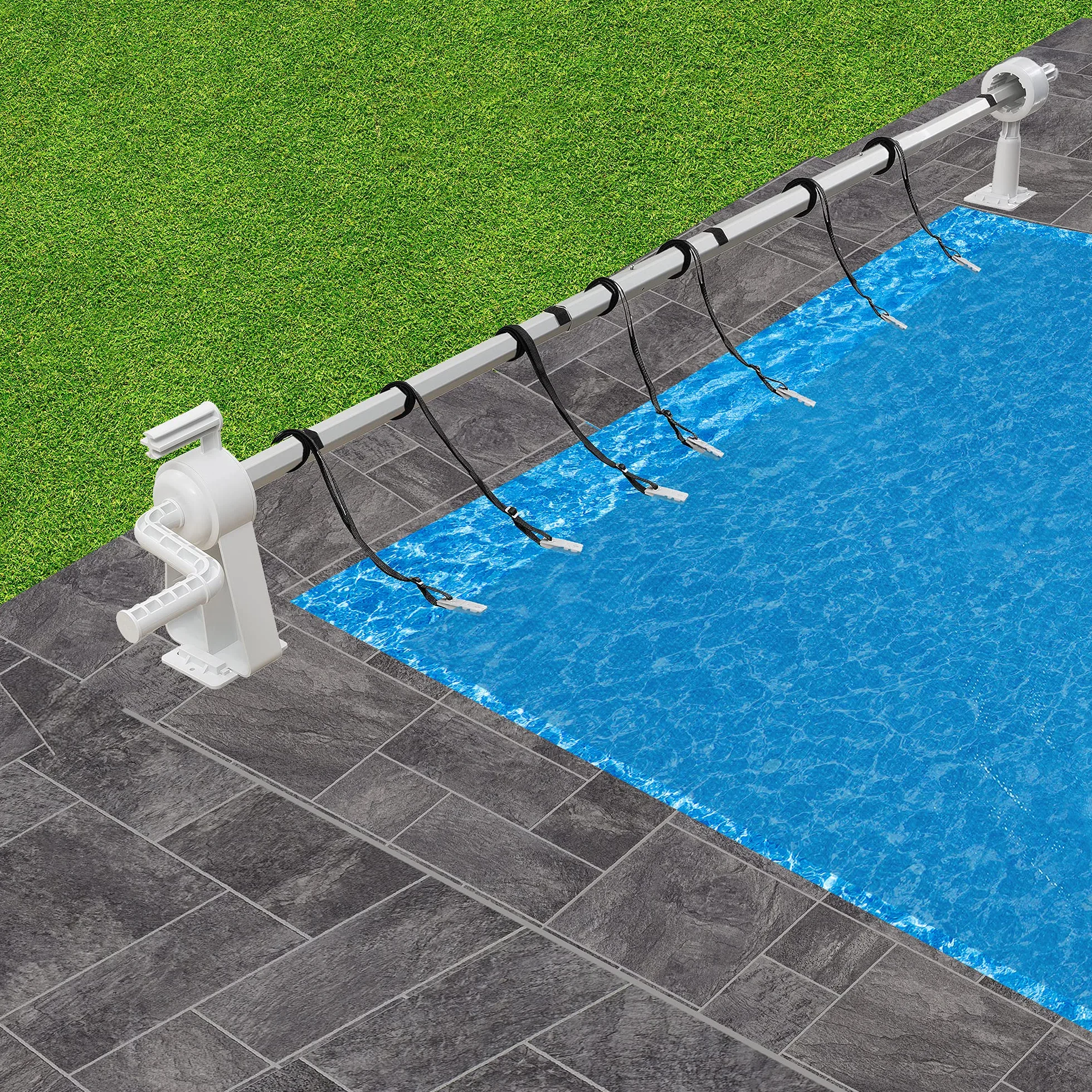 Arebos Enrollador de Piscina Premium Sistema Enrollable 1,05-6,15 m para Lonas solares y de Piscina Material Resistente a la Intemperie