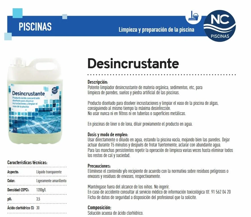 Limpiador Desincrustante para Piscinas 5L