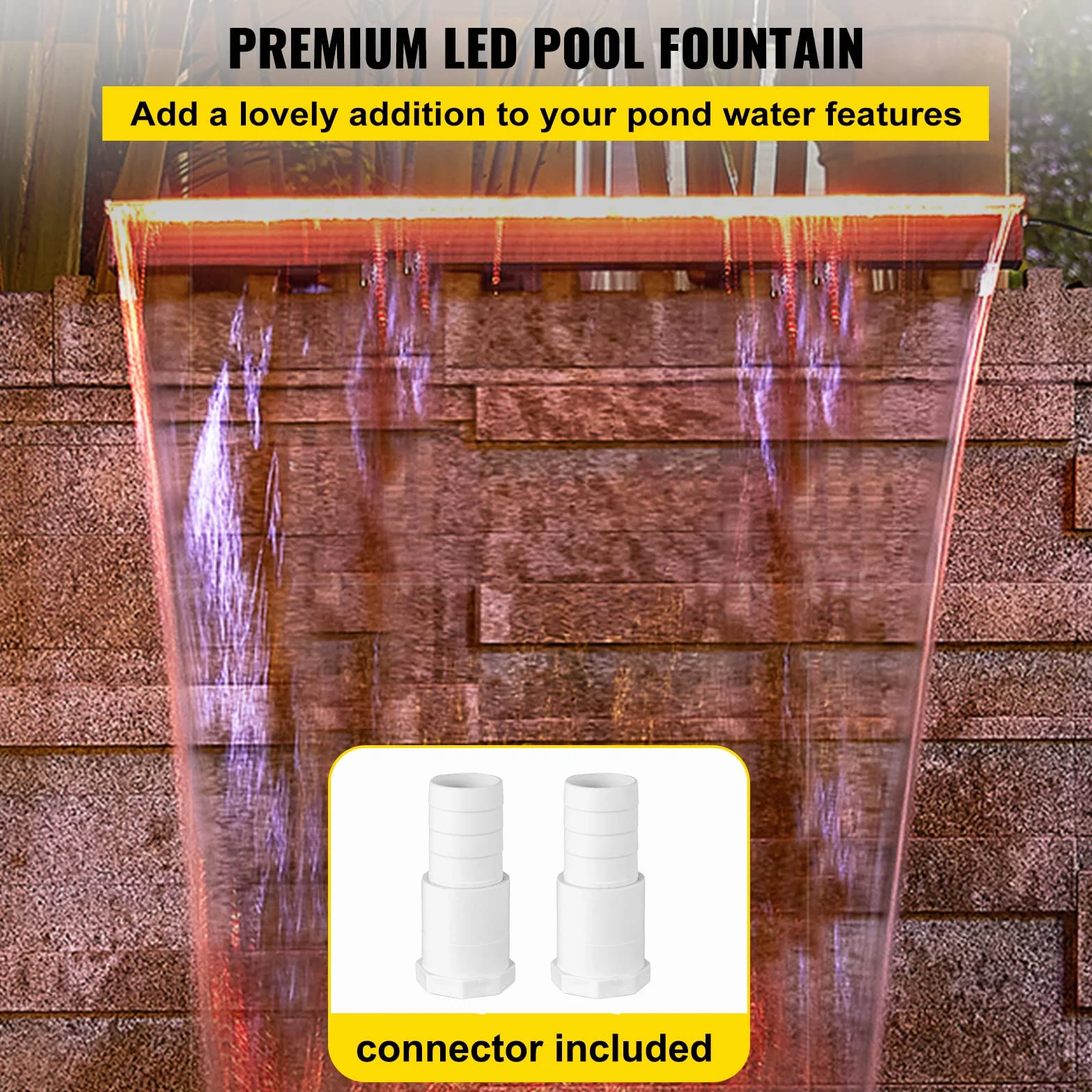 VEVOR Aliviadero de Fuente de Piscina en Cascada, 35 x 3,2 x 8,1 Pulgadas 17 Colores LED, Fuente de Cascada de Piscina Acrílico Sólido, Cascada de Piscina para Estanque de Jardín Control Remoto