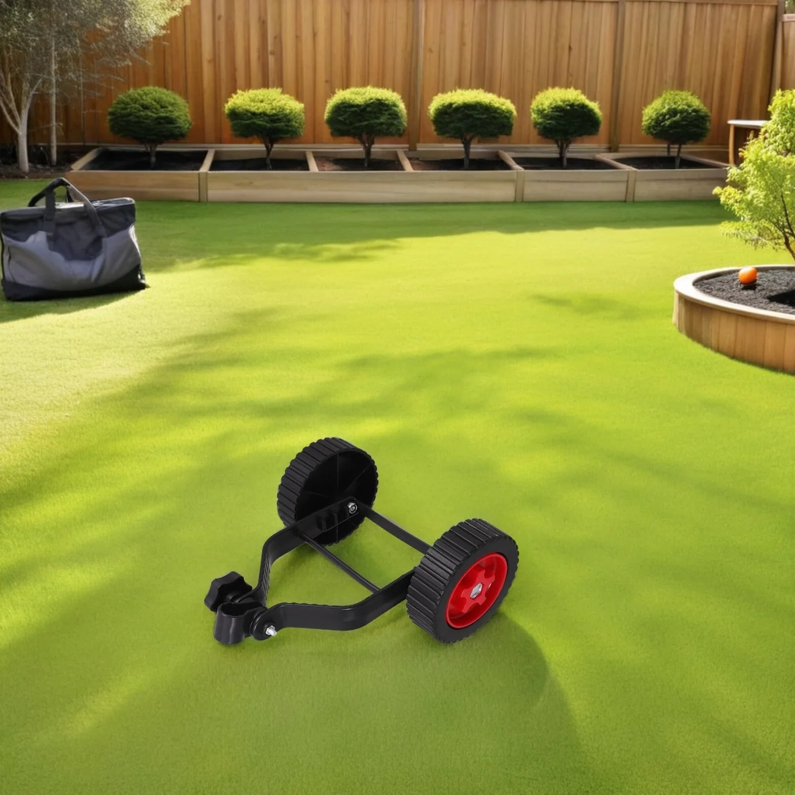 VANZACK Ruedas Auxiliares para Cortacésped de Jardín 2 Piezas Negras de Plástico 27X245X125 CM Accesorio Compatible para Desbrozadora Manual Gasolina Soporte Absorción de Impactos