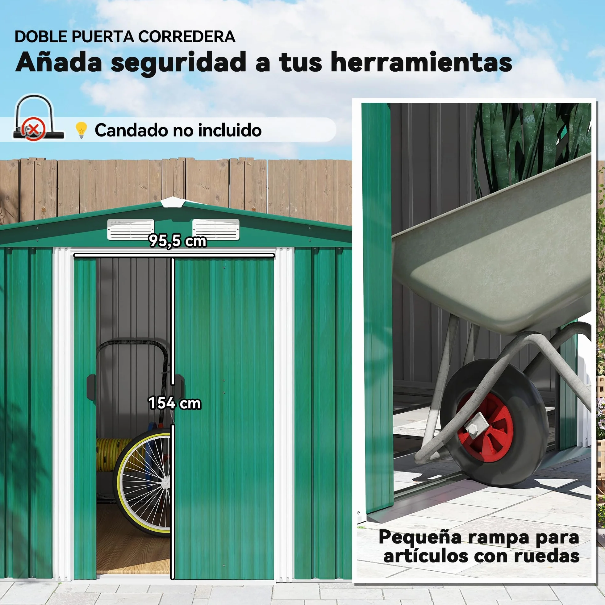 Outsunny Caseta de Jardín Exterior 258x206x178 cm 5,3m² Cobertizo con Puertas Correderas