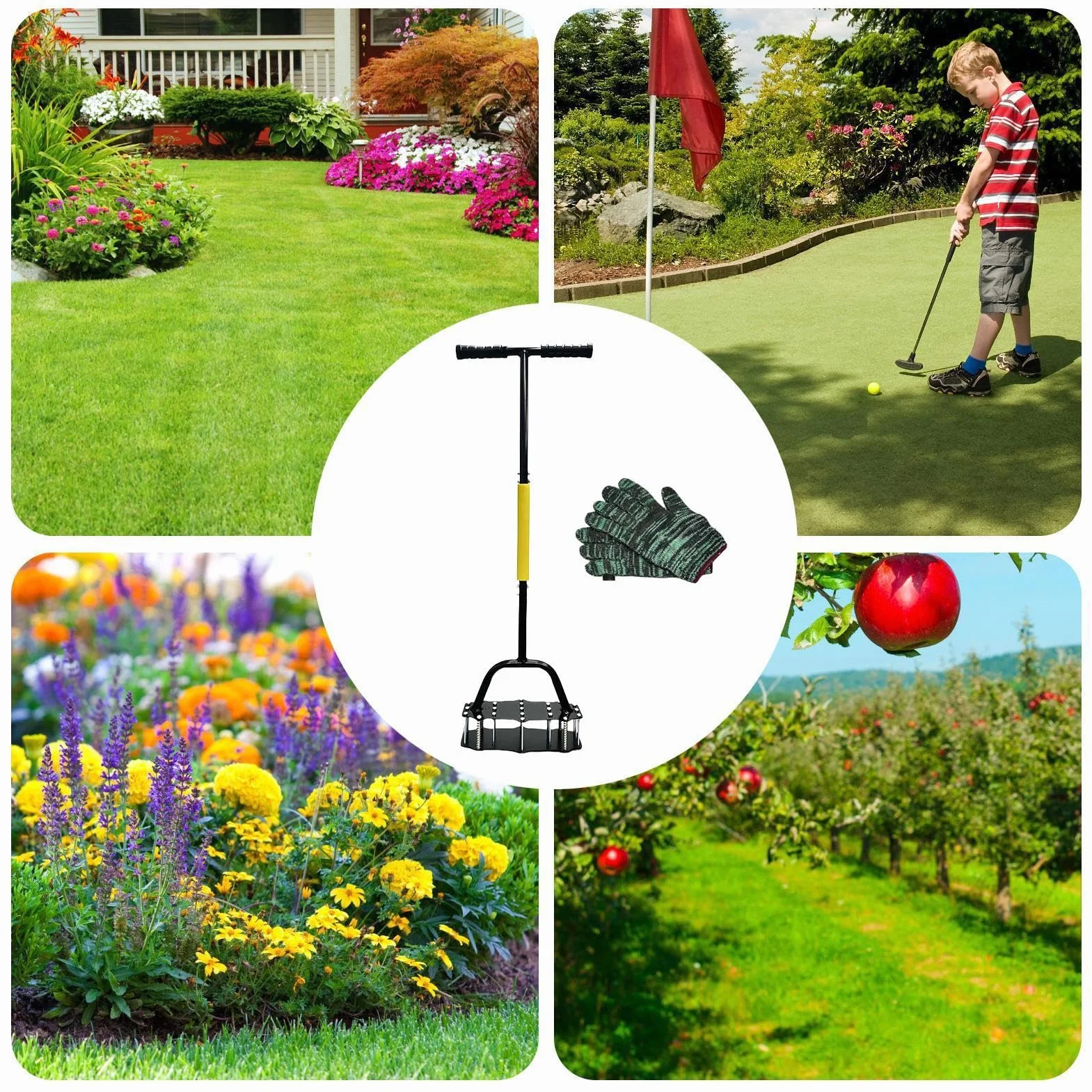 Aireador de césped Aireador Manual / Esponjador | Diseño con resorte, aireador para césped con 17 púas de acero para Mantenimiento de Jardín y Césped