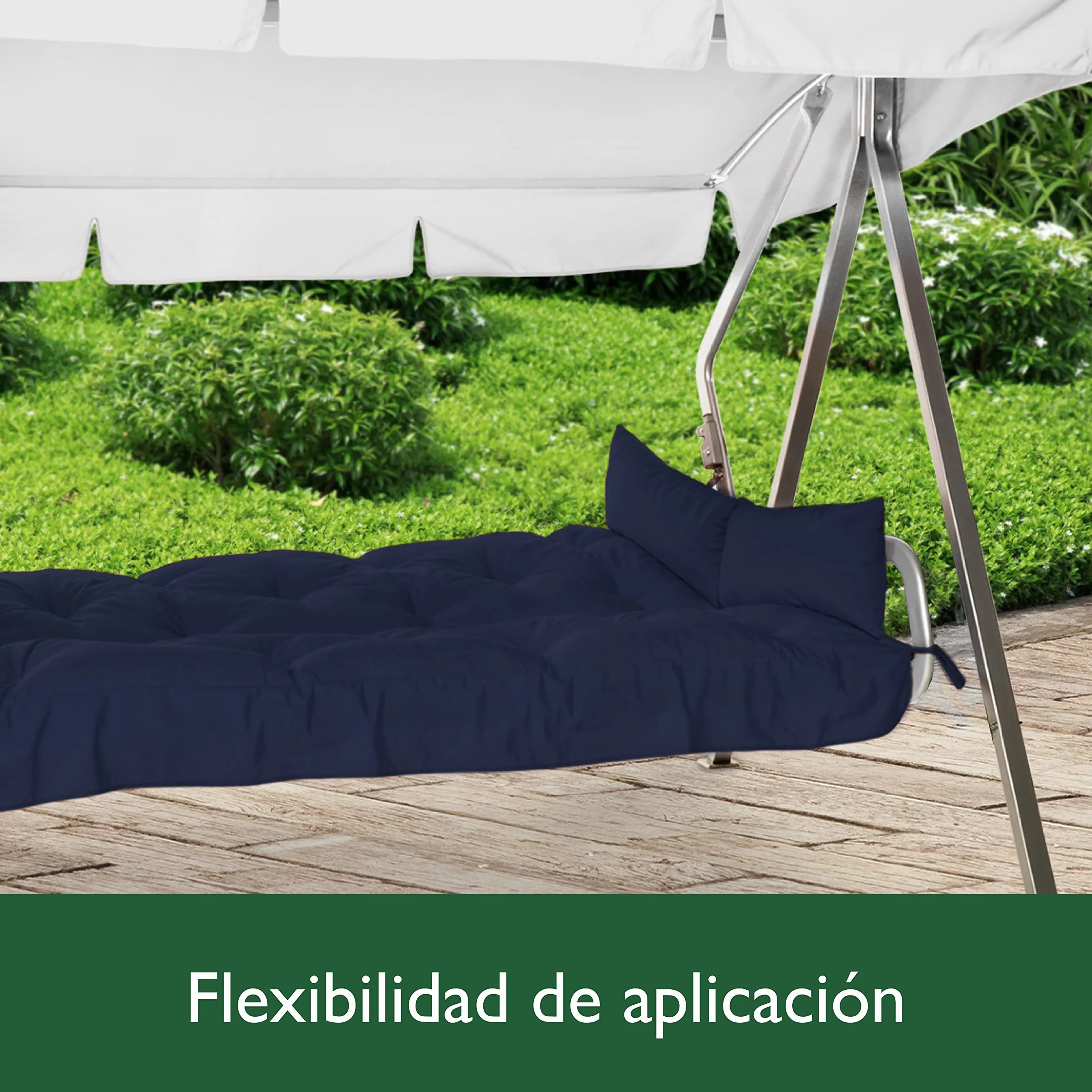 Beautissu Cojín para Columpio de Jardín 180x50x8 cm Flair HS – Cojín de Exterior con 2 Cojines – Colchoneta para Banco de Jardín, Relleno de Copos de Espuma - Azul Marino