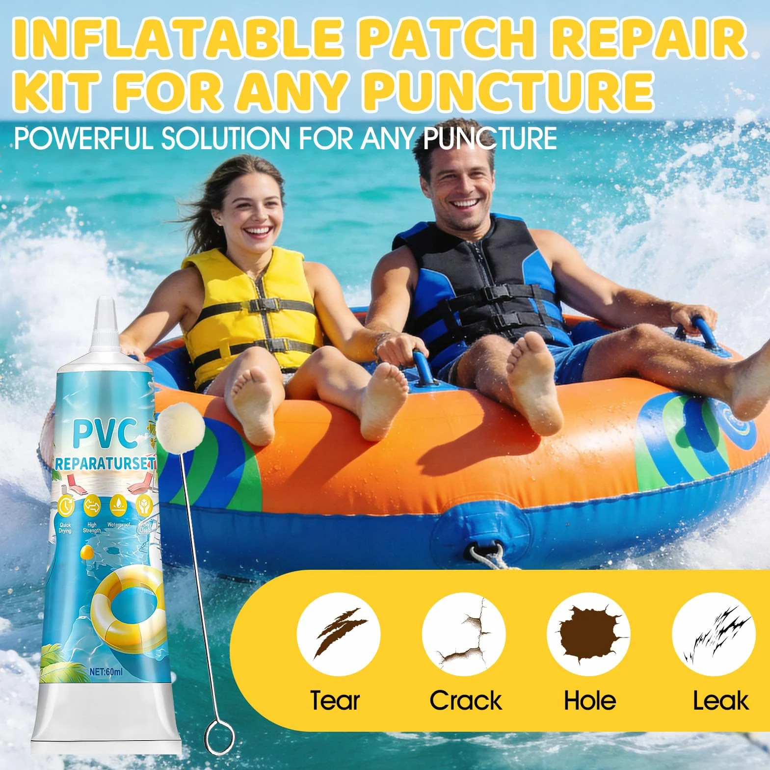 Kit de Reparación de Piscinas PVC Impermeable Miioto Parches Piscina 60ml