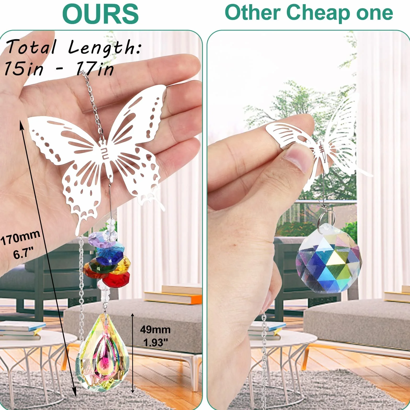 Atrapasoles Colgante de Cristal Pack de 5 Árbol Búho Colibrí Mariposa Hada Decoración Ventana Jardín