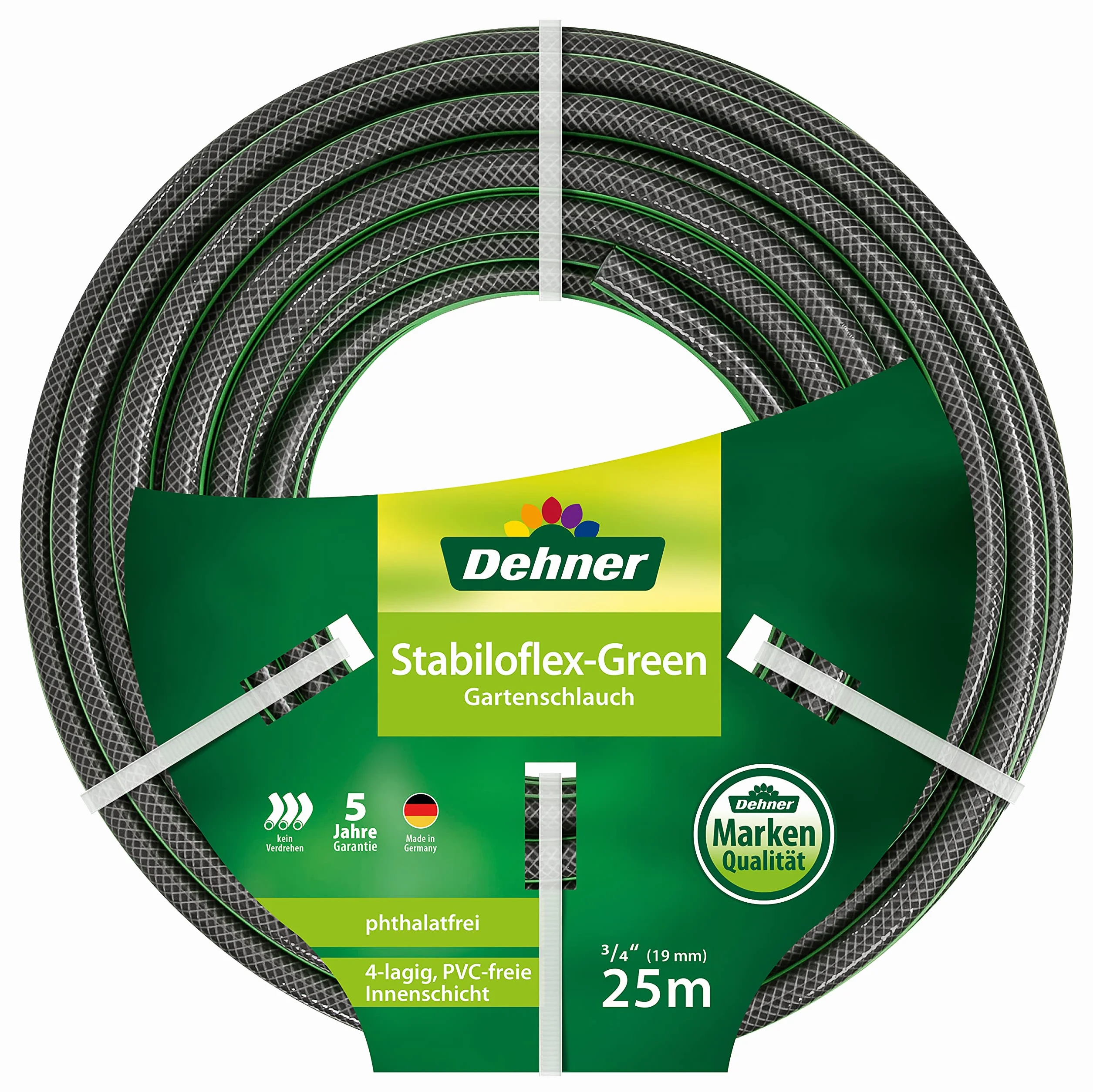 Dehner Stabiloflex - Manguera de jardín (19 mm de diámetro, 25 m de Largo, plástico, Color Verde)