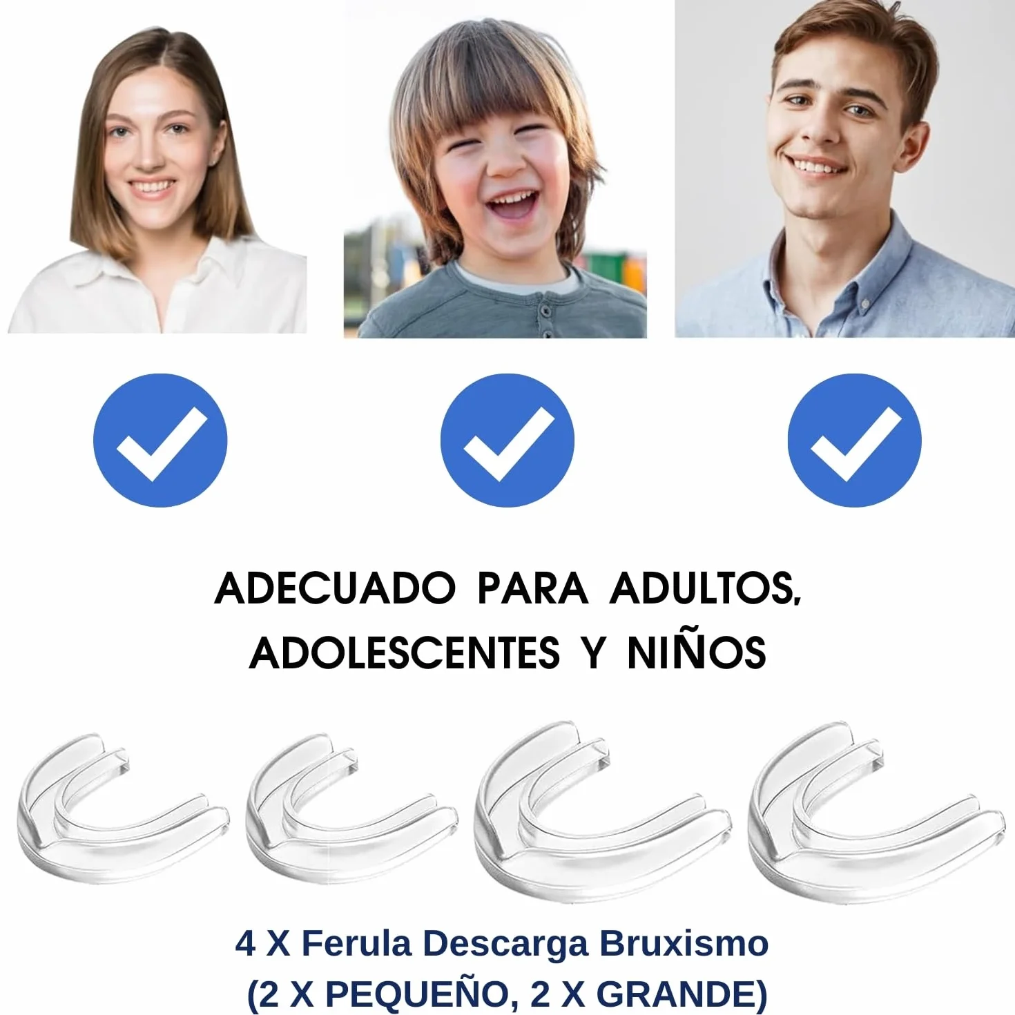 Ferula Descarga Bruxismo 4 Piezas 2 Tamaños, Protector Bucal para Dormir, Antironquidos