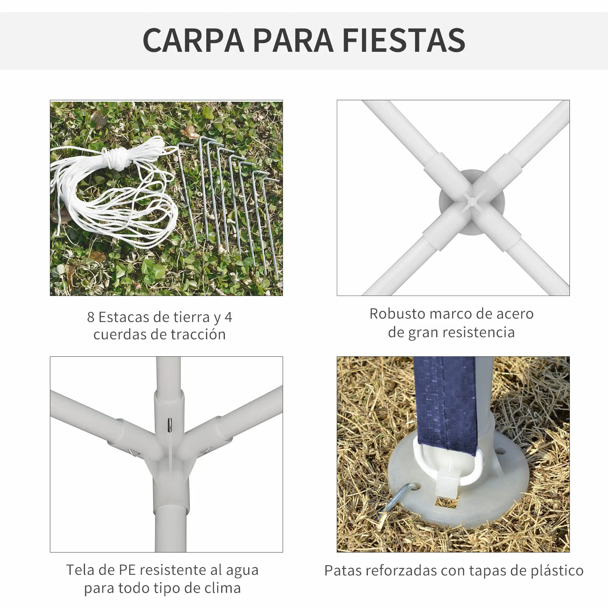 Outsunny Carpa Desmontable 3x3 m Cenador Pabellón de Jardín con 4 Orificios de Drenaje y Marco de Acero Anti-UV Gazebo para Terraza Patio Exterior Camping Azul