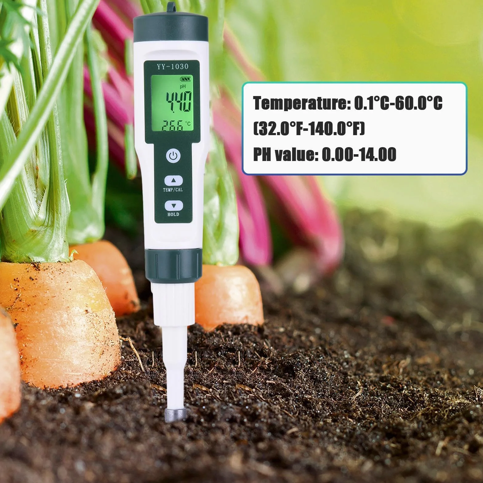 Medidor de pH para Alimentos - Medidor de Humedad del Suelo | Medidor de | pH para Alimentos | Probador Digital de pH del Suelo con Doble sonda | Medidor Digital de pH para Alimentos | Probador de pH