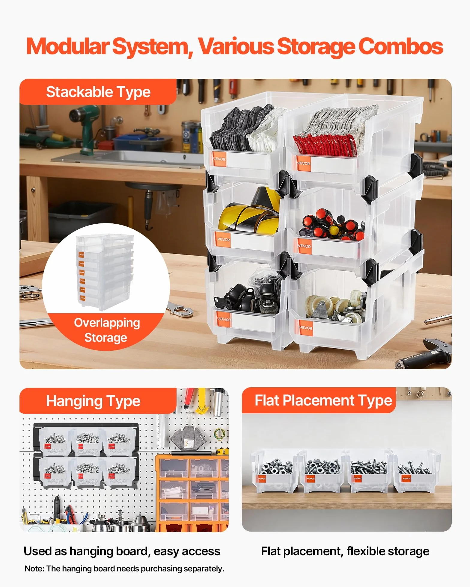 VEVOR Cajas Apilables 377 x 215 x 180 mm Transparentes Almacenamiento