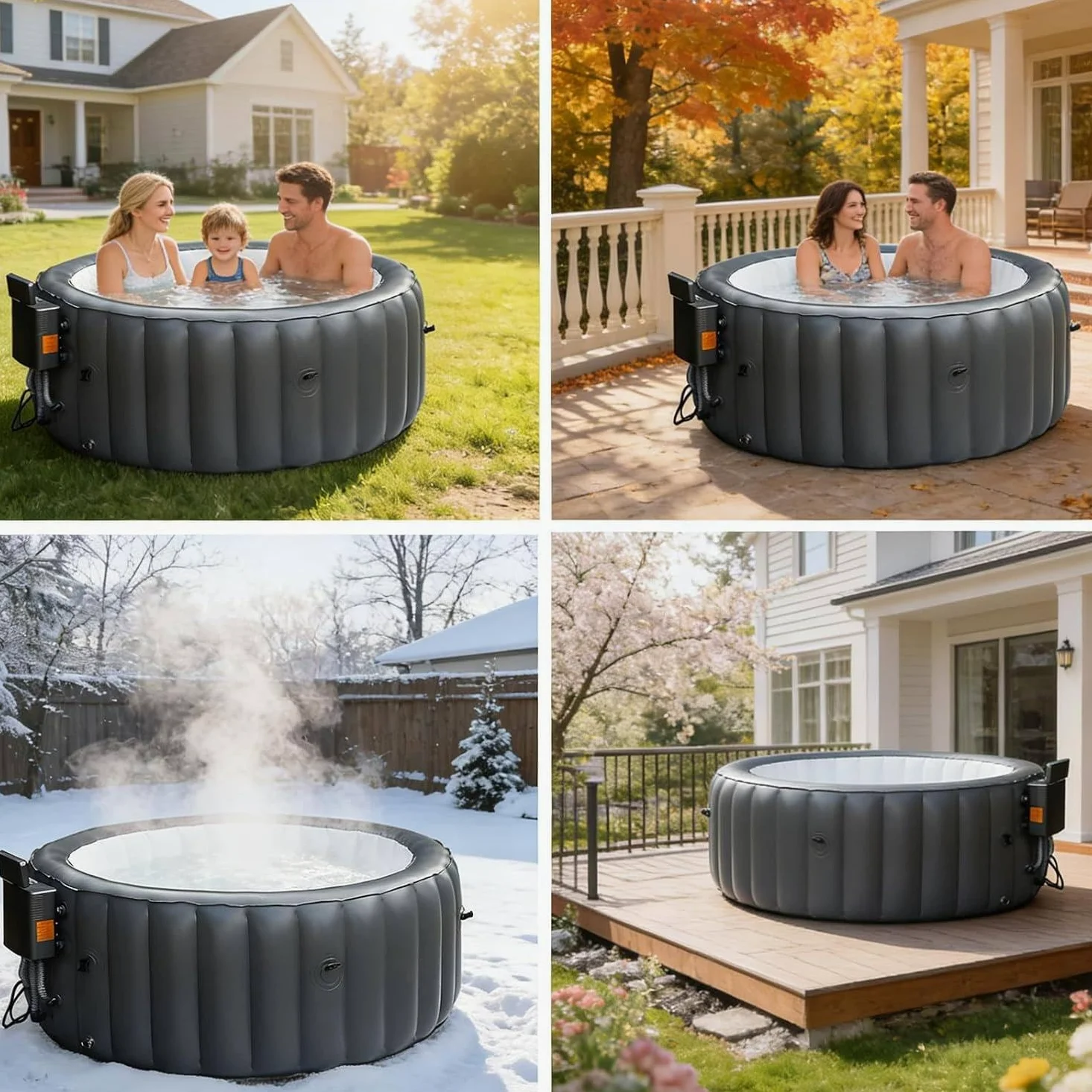 SPA de Masaje con Burbujas,Inflable Grande y Redondo para 4 a 7 Personas,PortáTil,para Exteriores,con 180 Chorros de Aire Y Cubierta Energysense para Patio, Terraza y Piscina. Gray