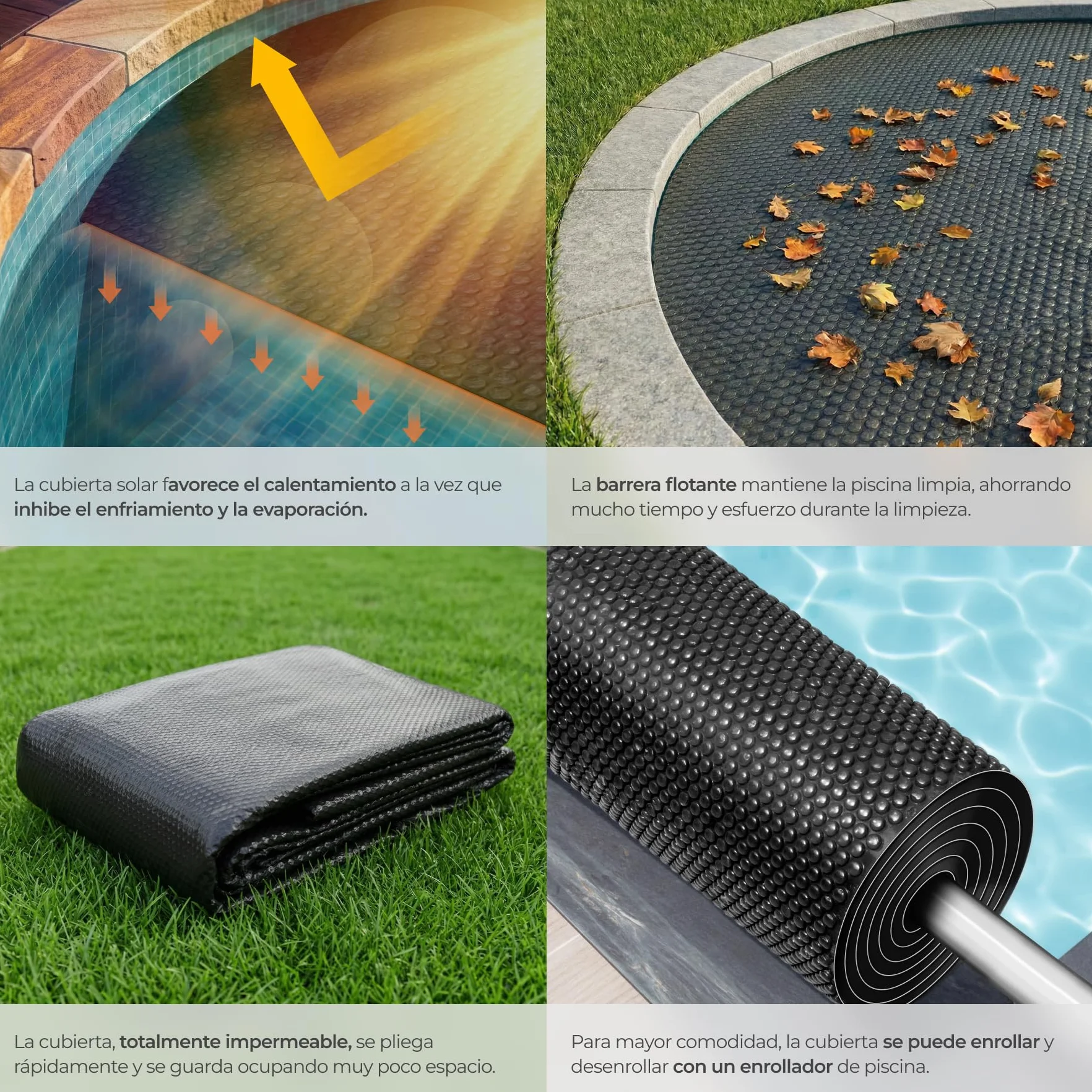 tectake® Manta Solar Piscina Redonda Flotante Recortable 110 µm 250 x 250 x 1 cm Negro