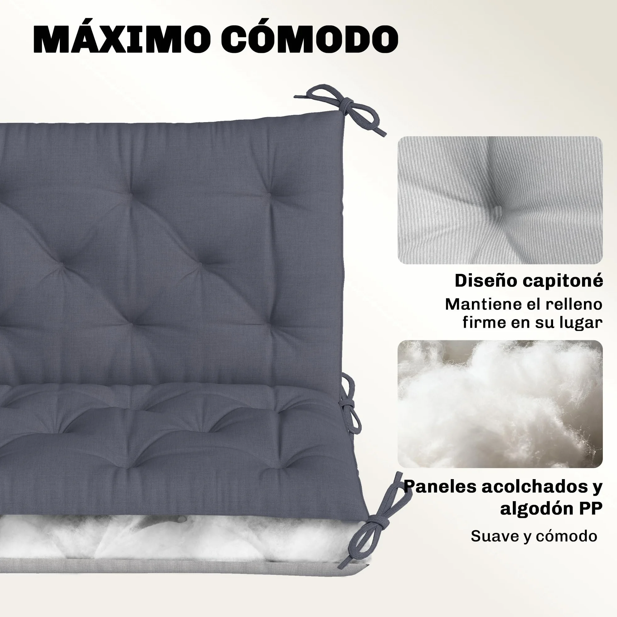 Outsunny Cojín para Banco 150x98x8 cm 3 Plazas Gris Exterior