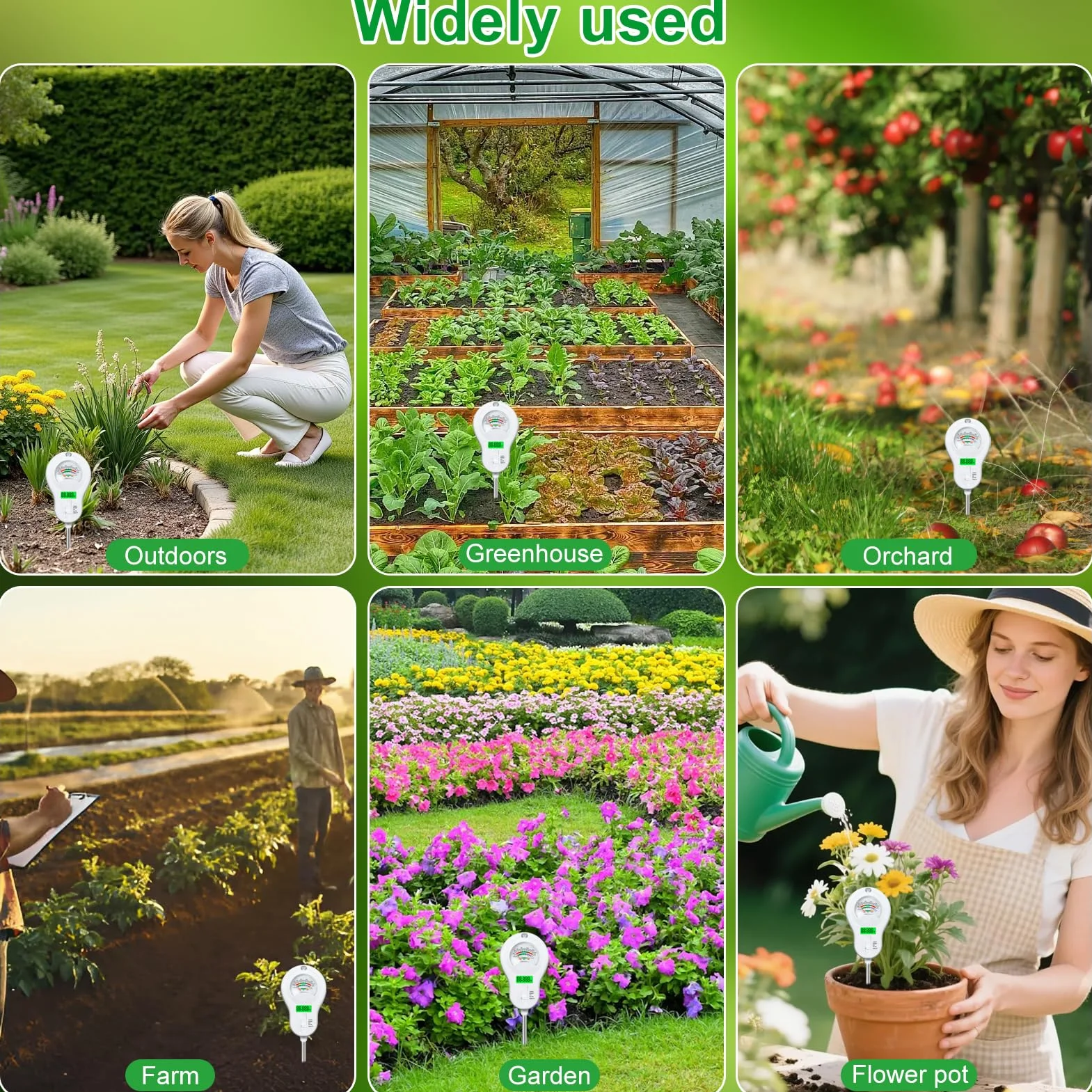 Shinybox Medidor de Suelo 6 en 1, Medidor de Humedad de Plantas con 2 Sondas Extraíbles, Fertilidad, pH, Temperatura, Sol, Humedad Ambiental para Jardín