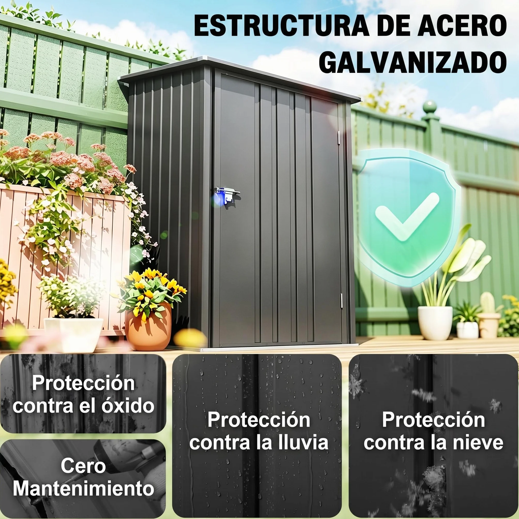 Outsunny Cobertizo de Jardín Exterior Metálica 0,92 m² 100x103x160 cm Gris Oscuro