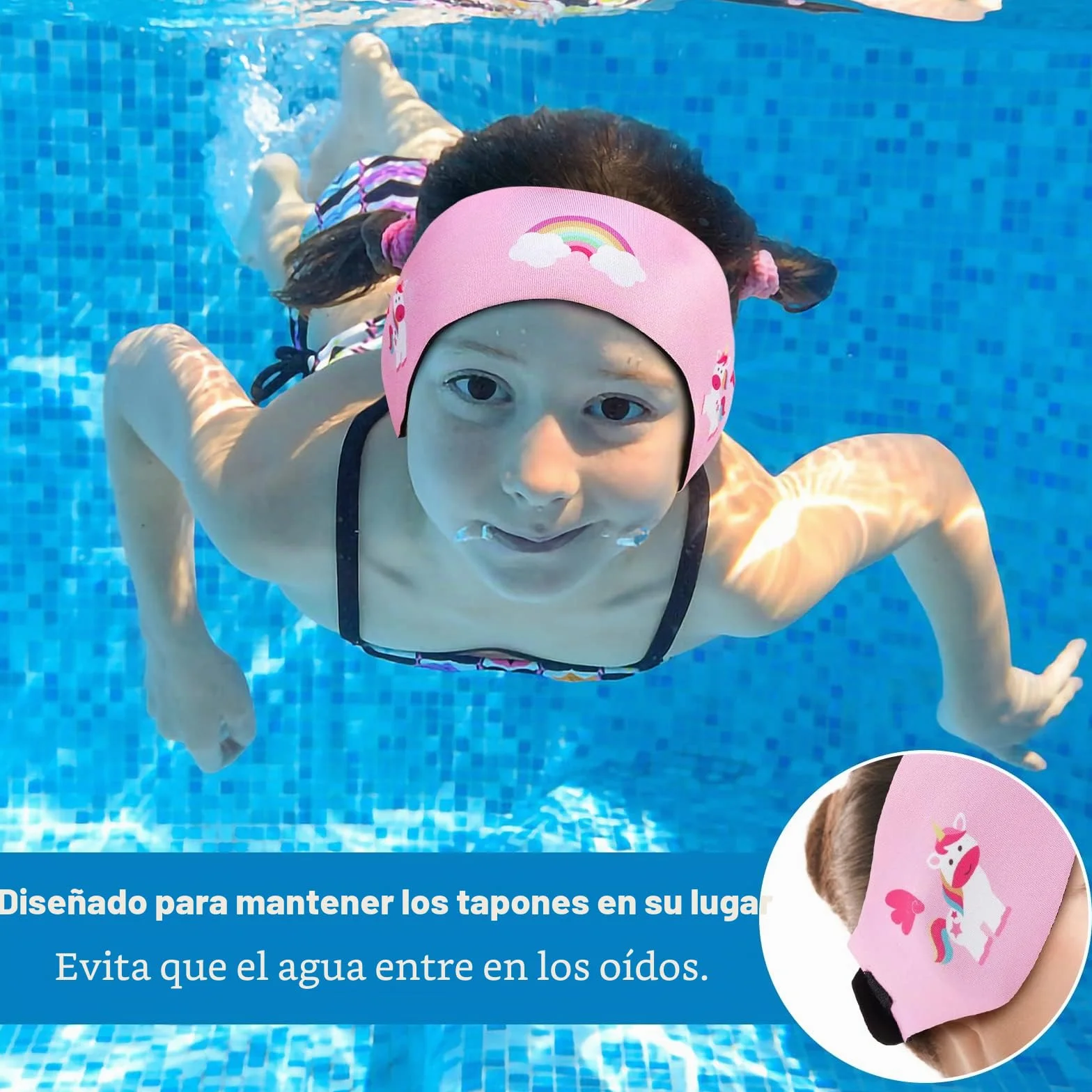 HeySplash Banda para Cabeza de Natación de Neopreno para Niños, Diadema Ajustable Antideslizante para Surf Buceo