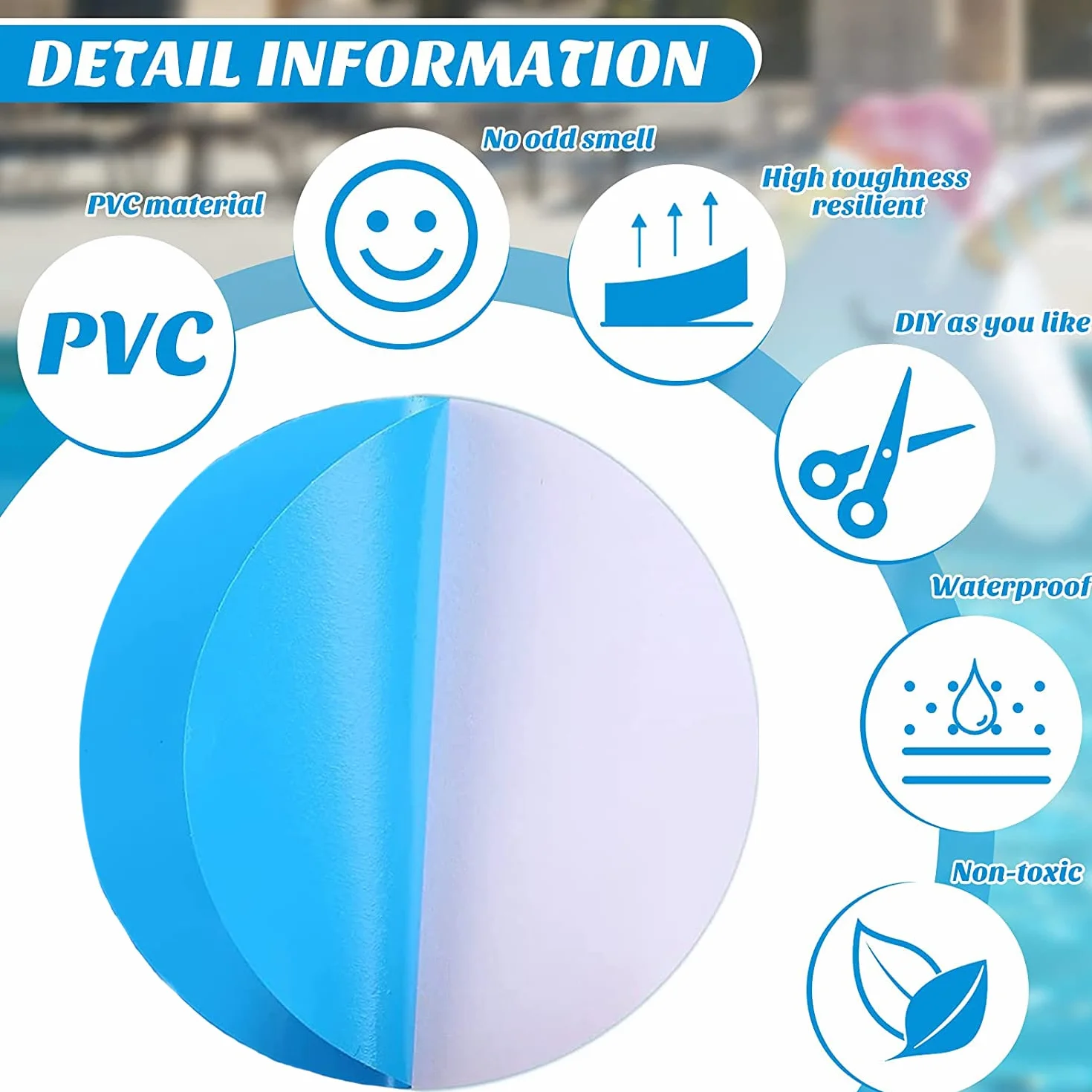 Parches Piscina Bajo Agua PVC Impermeables 20 Piezas Reparación