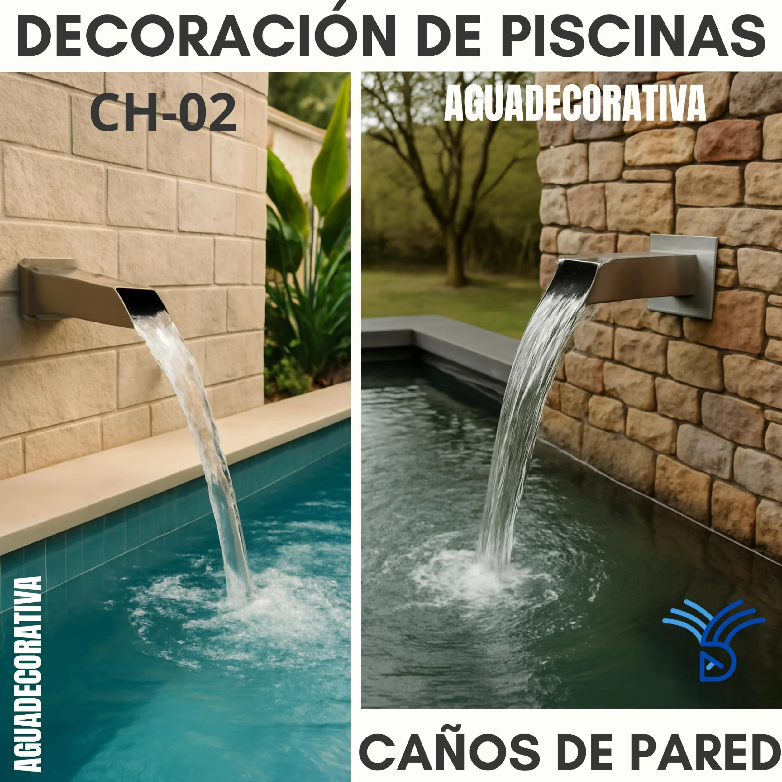 Boquillas para Fuente de Agua en Muro Caño de Pared Efecto Cascada Decoración Piscina AGUADECORATIVA CH-02