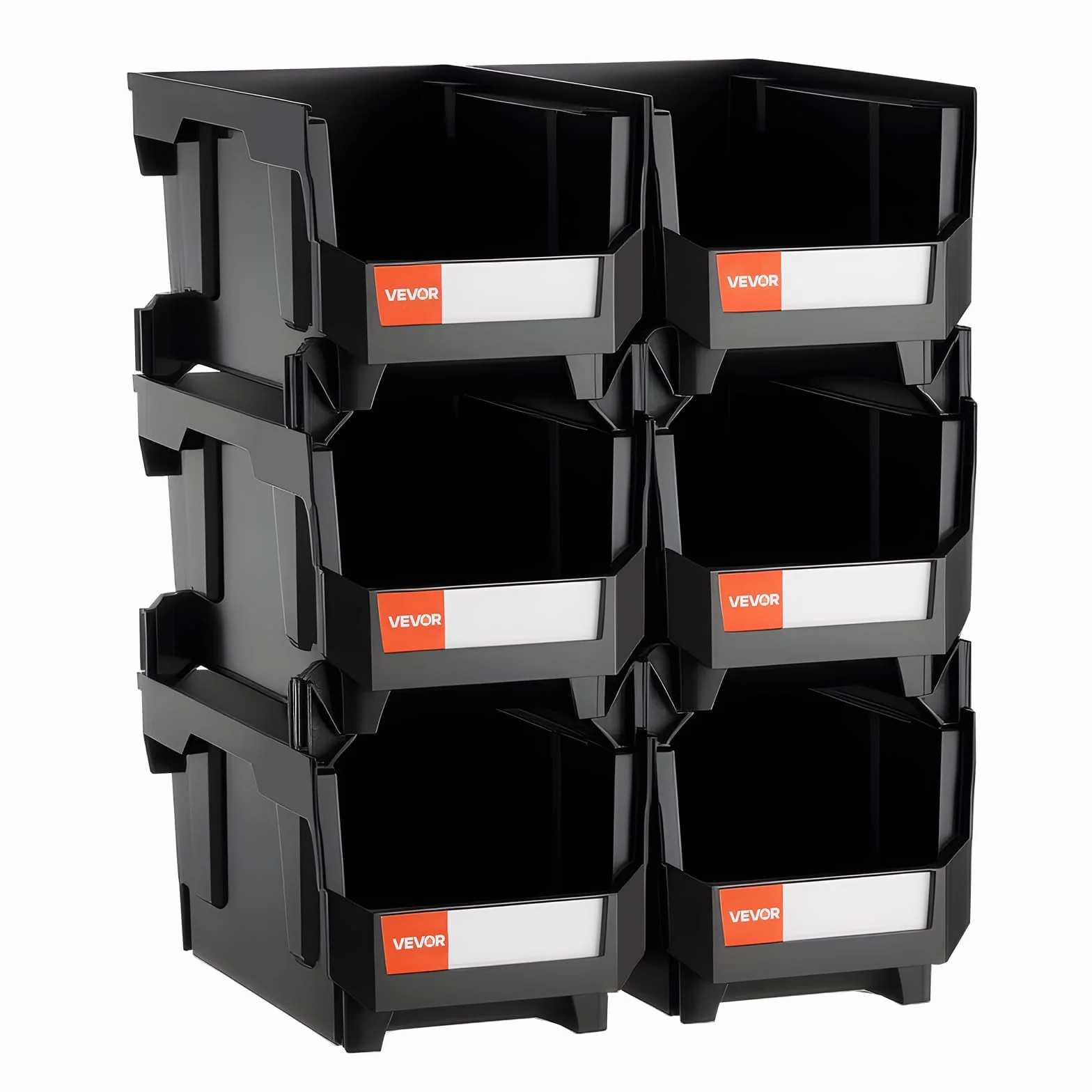 VEVOR Cajas Apilables 377 x 215 x 180 mm Almacenamiento Apertura Frontal Negro 6 uds