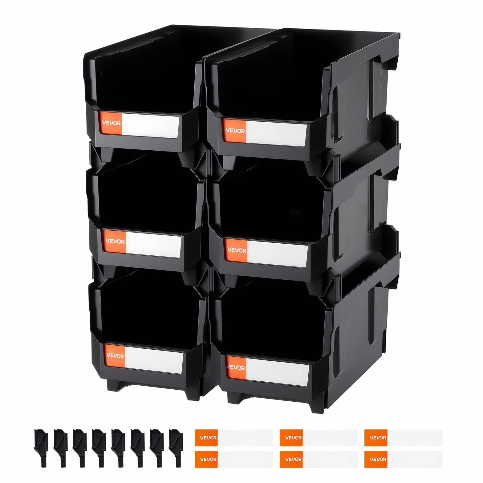 VEVOR Cajas Apilables 377 x 215 x 180 mm Almacenamiento Apertura Frontal Negro 6 uds