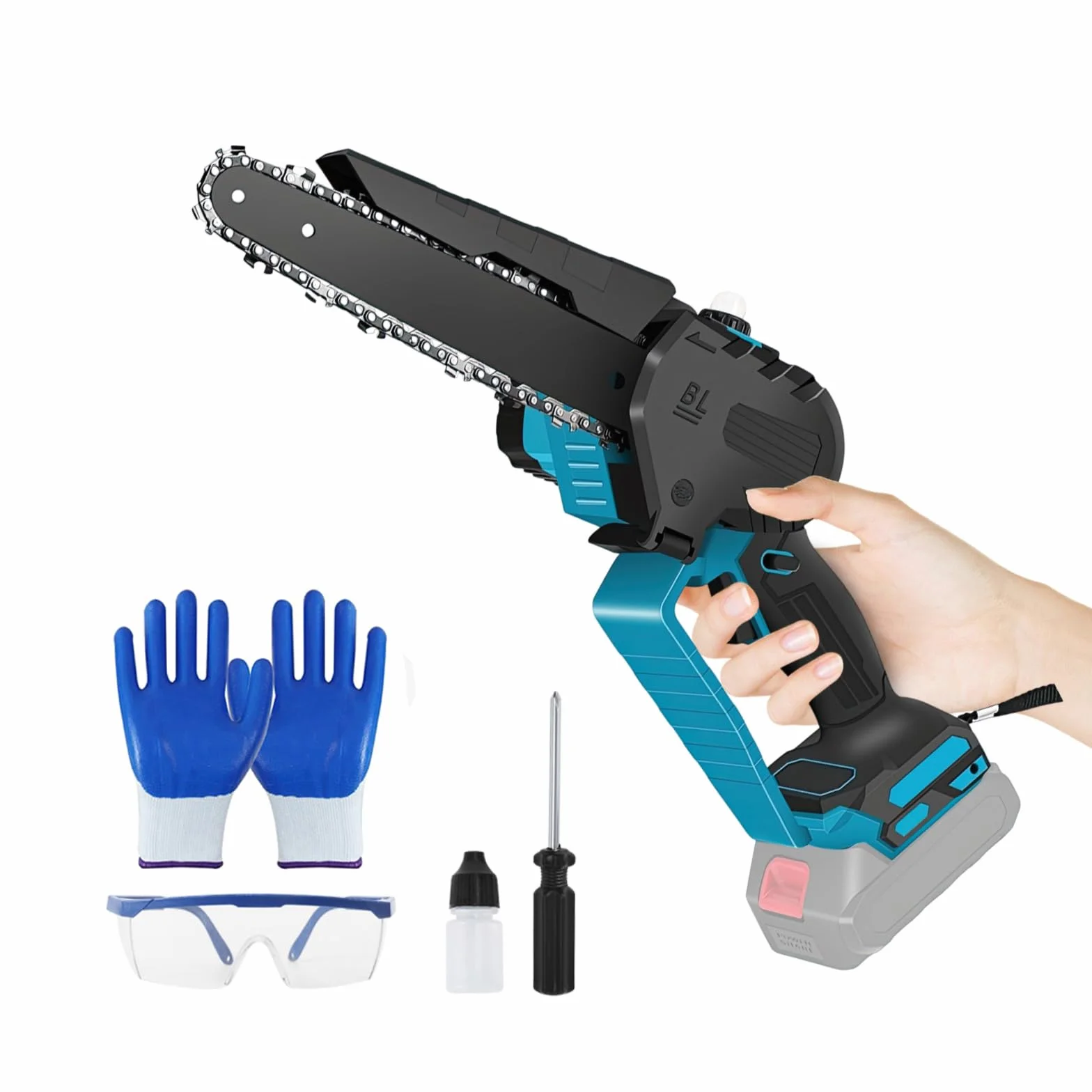 Mini Motosierra Bateria de 8 Pulgadas, Motosierra Sin Escobillas de 2000W, Motosierra Inalámbrica Portátil, Compatible con Makita Batería, Motosierra de Mano Para Podar Árboles de Jardín, Cortar