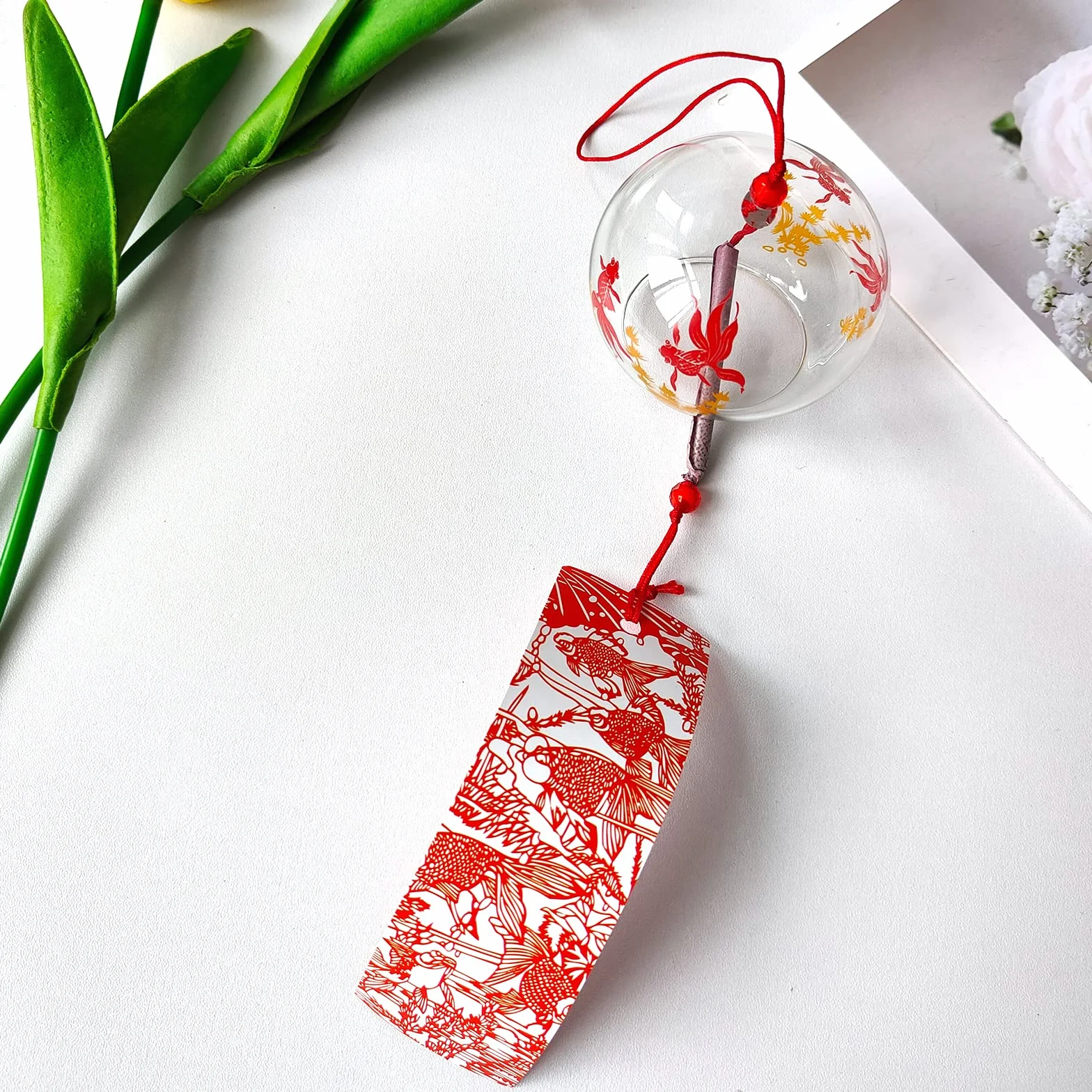 Japonesas campanas de viento de cristal rojo colgantes para decoración interior de coche
