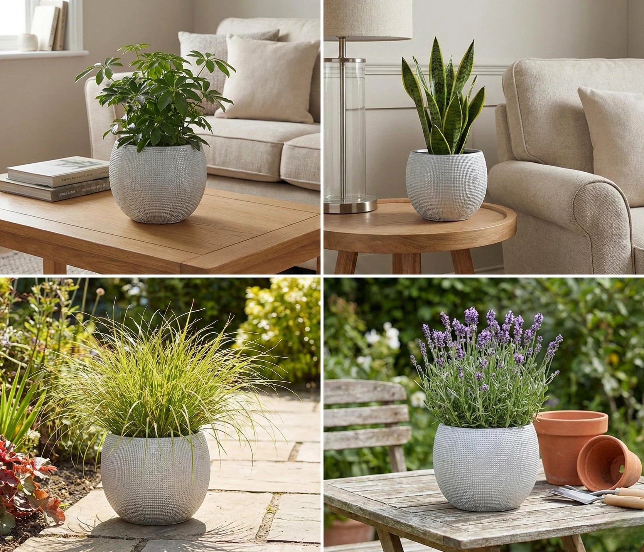 Olly & Rose Barcelona - Macetas de cerámica de color gris claro, 25 cm, macetas grandes para exteriores e interiores, macetas grises