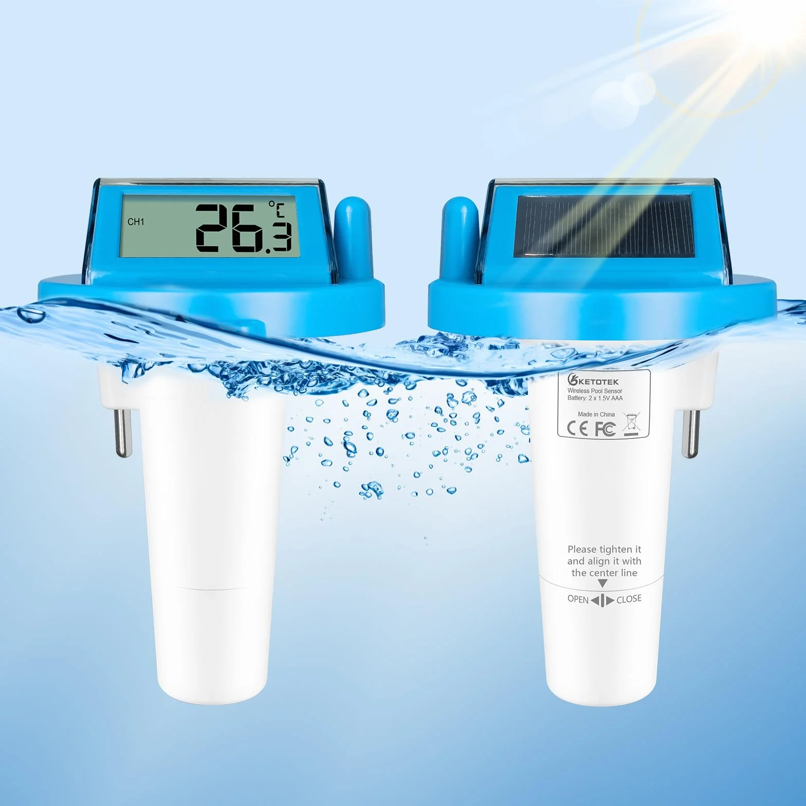KETOTEK Termómetro inalámbrico para piscina IPX8, medidor digital de temperatura del agua flotante