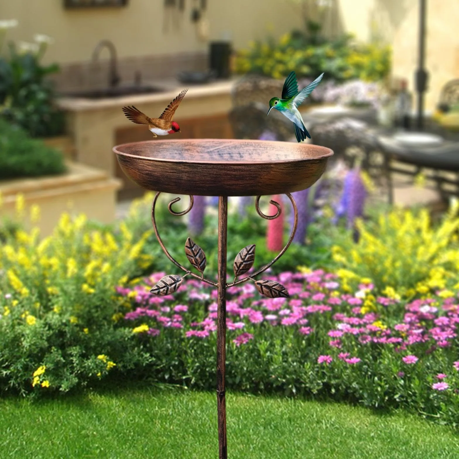 Comedero para Pájaros con Bebedero, Estaca para Jardín