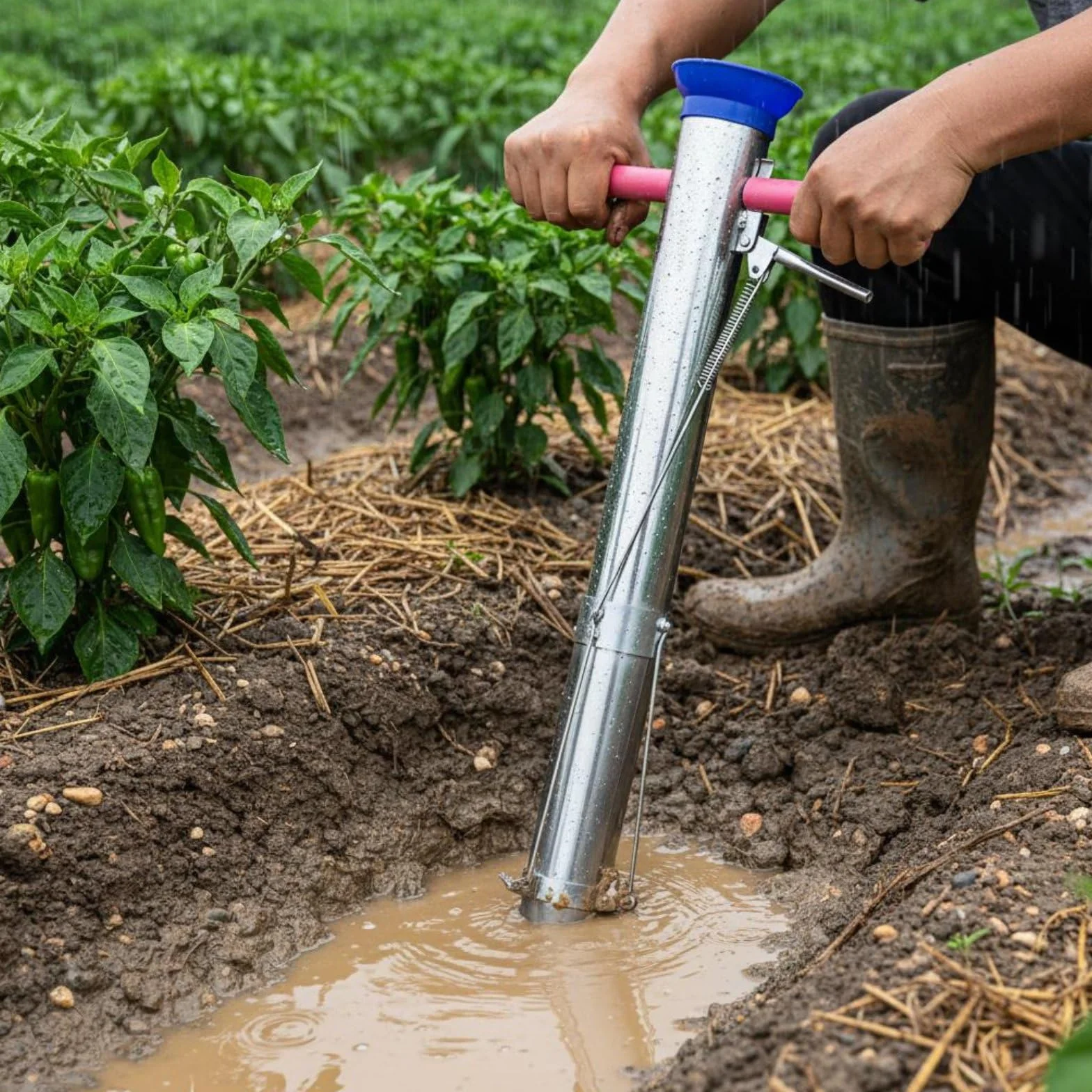 Plantador de para Trasplante de Semillas Herramienta Manual de Acero con Mango Ergonómico Punta de Pétalos Uso en Huertos Viveros, 2-Manija+2-Resorte