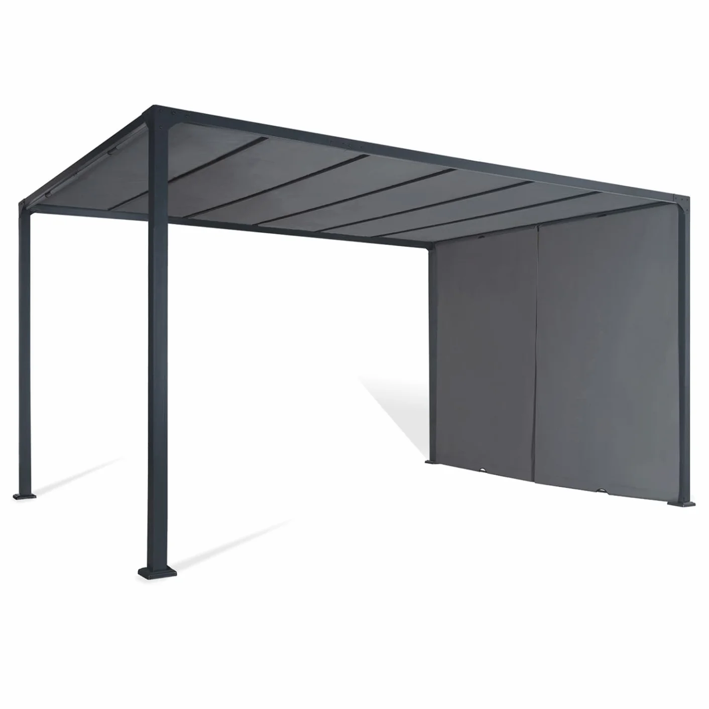 Pérgola cenador de jardín 3x4 m con 2 lonas deslizantes gris antracita