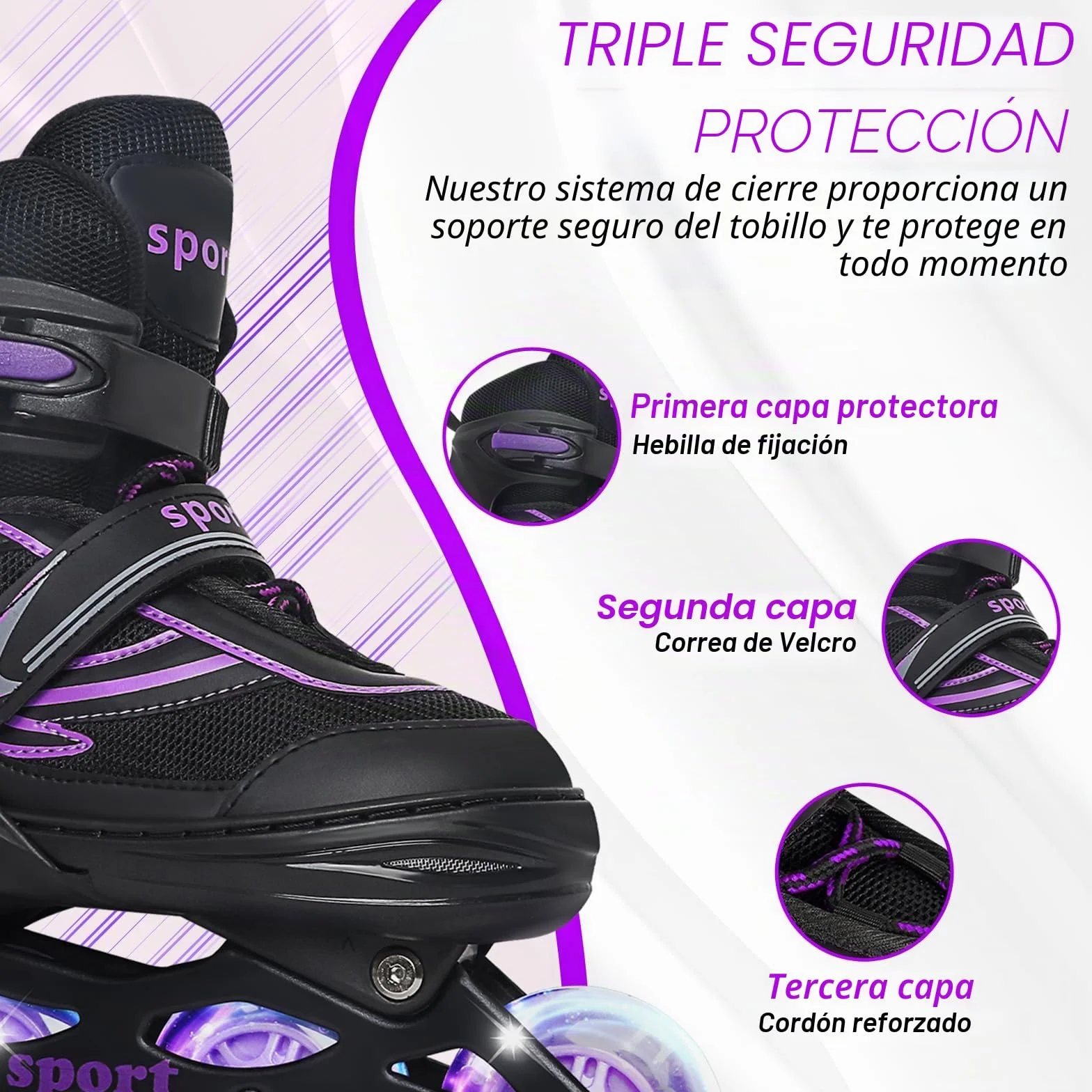 Patines en línea Ajustables para niños Principiantes, Patines de Ruedas Violeta y Azul