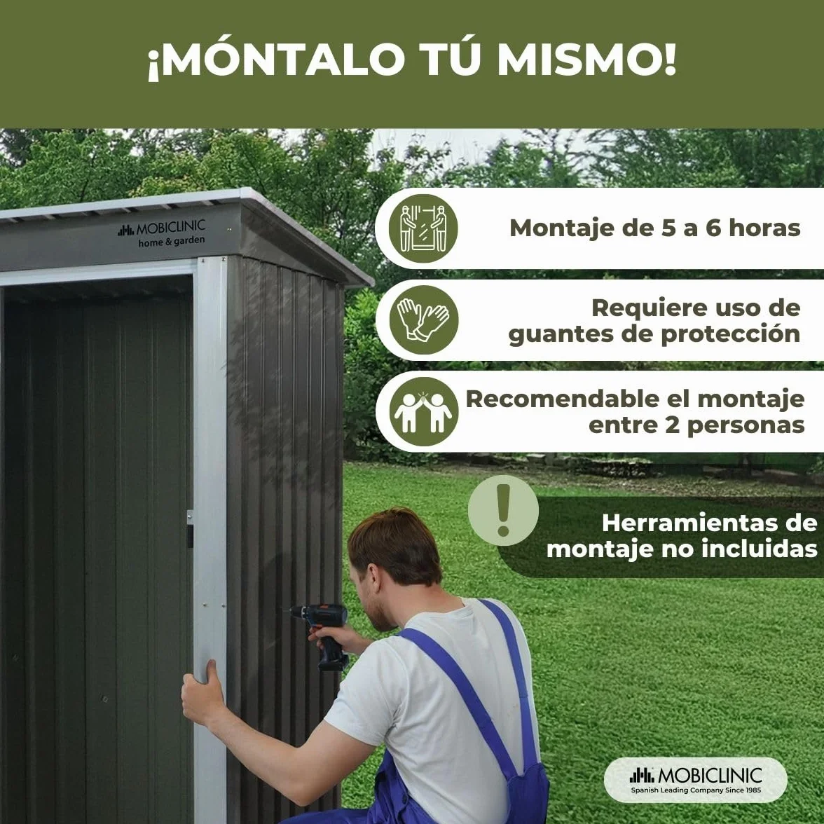 Mobiclinic Cobertizo de Jardín 150x75x181 cm Armario Exterior con Puerta Corrediza Gris