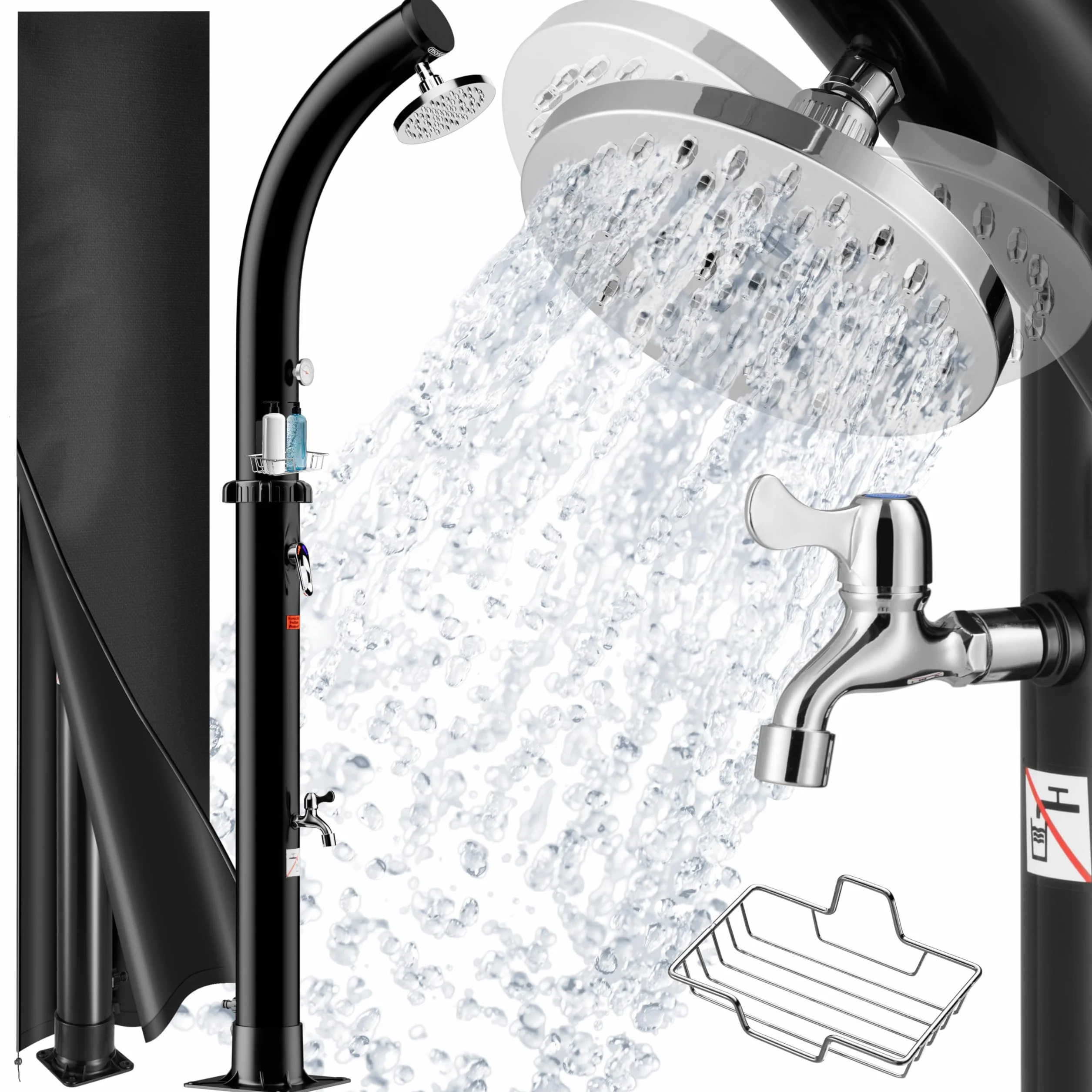 Monzana Ducha Solar Exterior 20L Cabezal Giratorio Lluvia Grifo Metal Conexión Rápida Manguera Agua Caliente Resistente Intemperie Camping Piscina Cubierta Protectora Negro