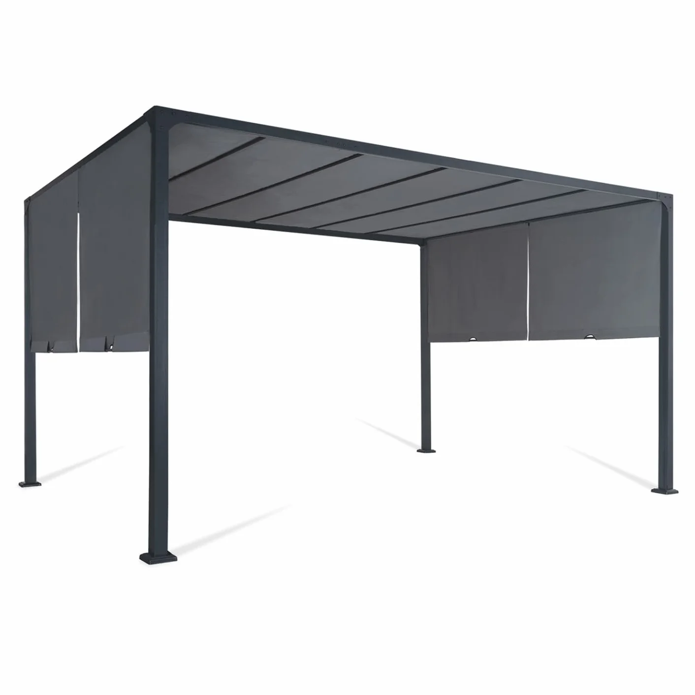 Pérgola cenador de jardín 3x4 m con 2 lonas deslizantes gris antracita