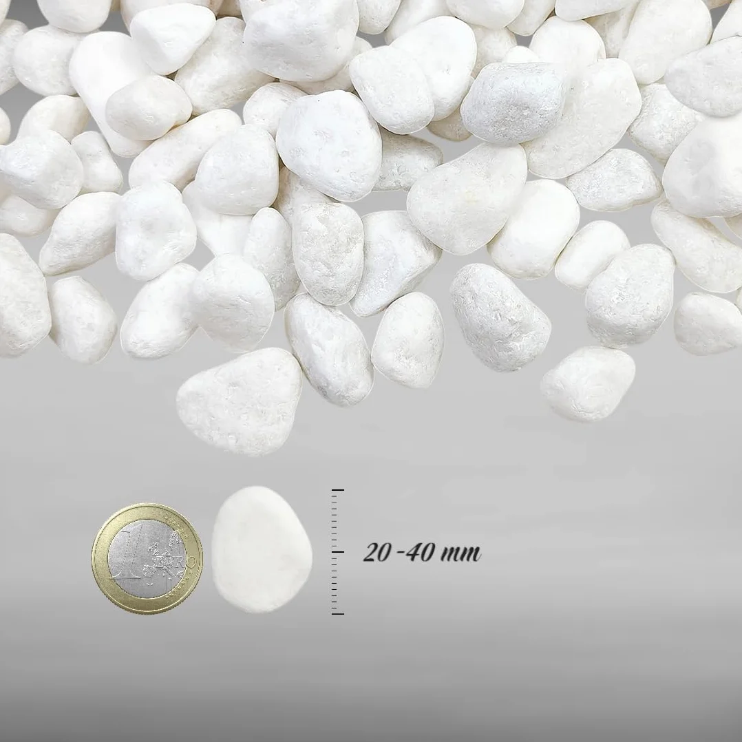 Piedras Canto Rodado Blanco 20-40 mm Decoración Jardín Exterior Interior 3 Kg