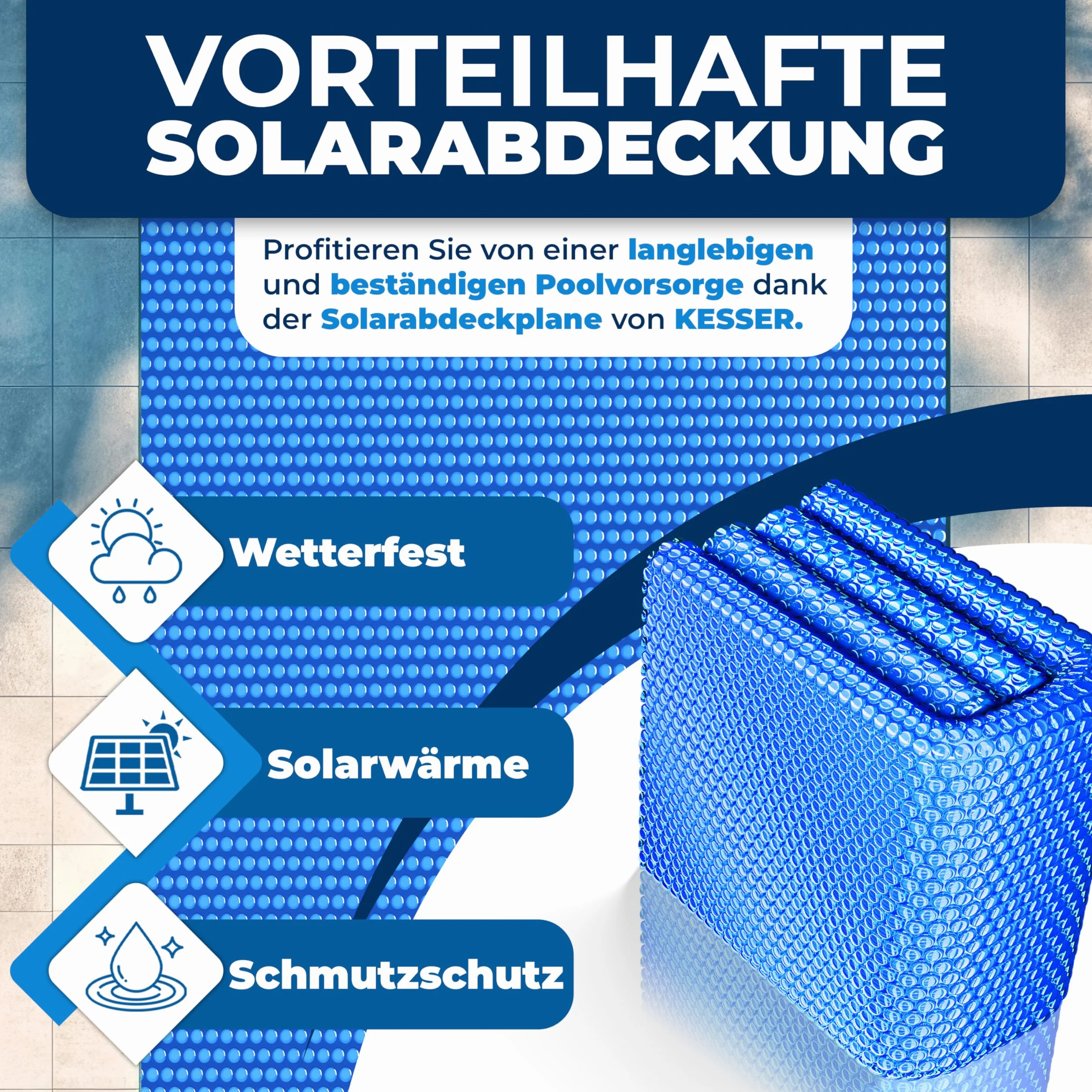 KESSER® Lona solar para piscina 400 µm 800 x 400 cm rectangular cortable