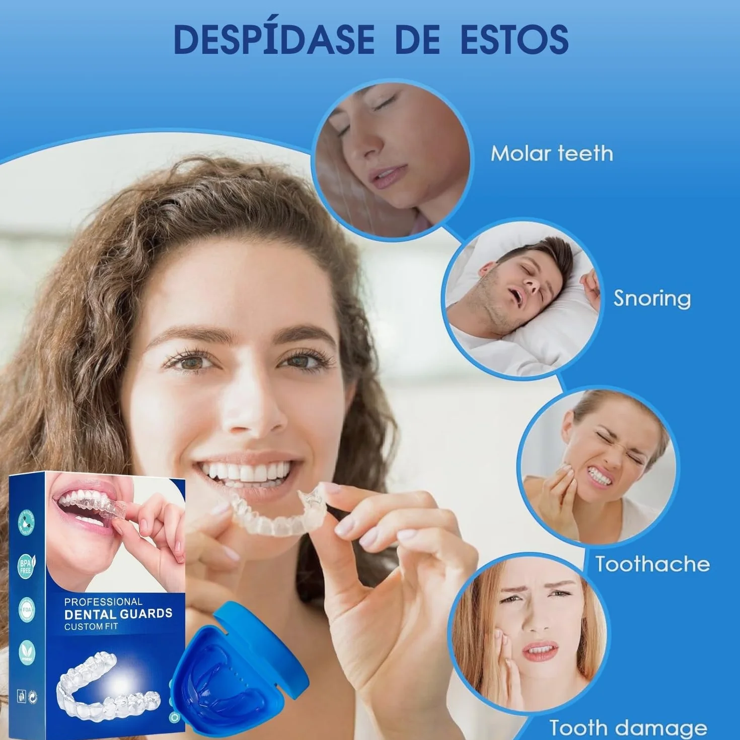 Ferula Descarga Bruxismo 4 Piezas 2 Tamaños, Protector Bucal para Dormir, Antironquidos