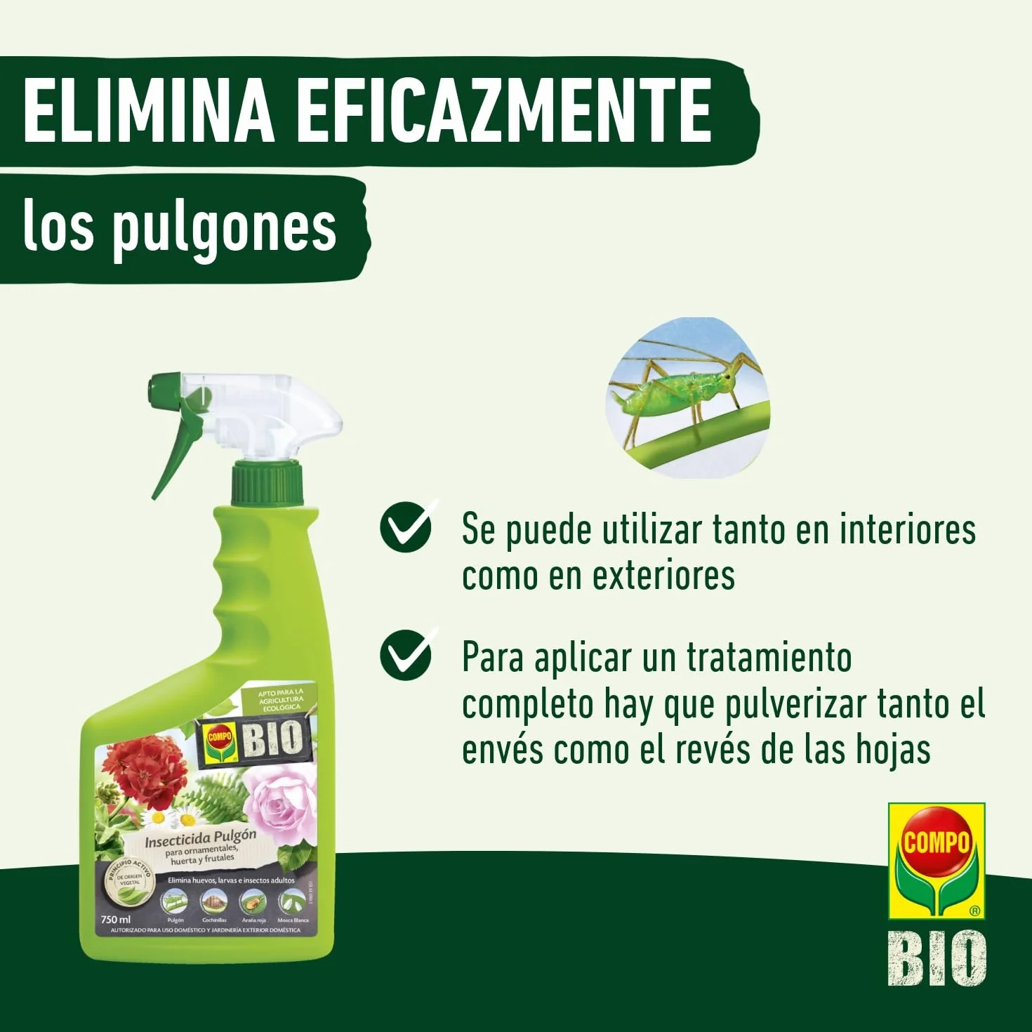 COMPO BIO Insecticida Pulgón 750 ml, Apto para agricultura ecológica, Pulverizador