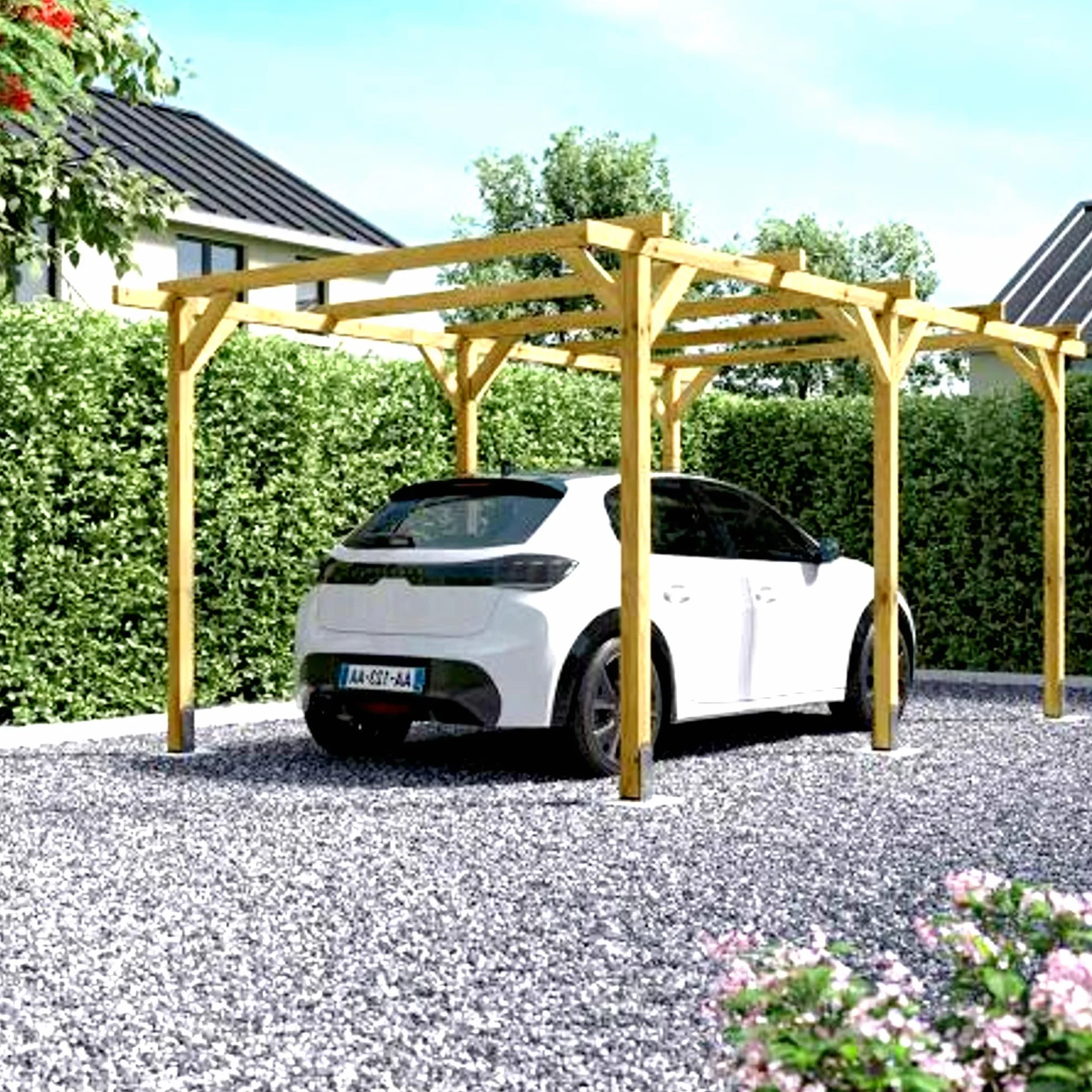Bricoloco Cochera de Madera para 1 Coche Exterior Pino 13,4 m² 3x5 MTS Certificado FSC
