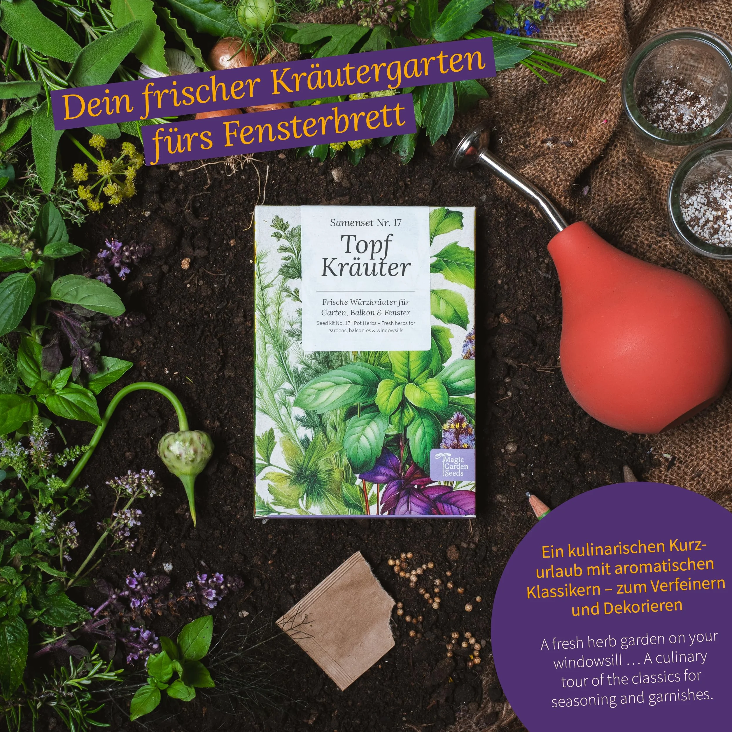 Magic Garden Seeds Maceta de hierbas mini jardín de hierbas balcón cocina caja semillas 9 hierbas aromáticas
