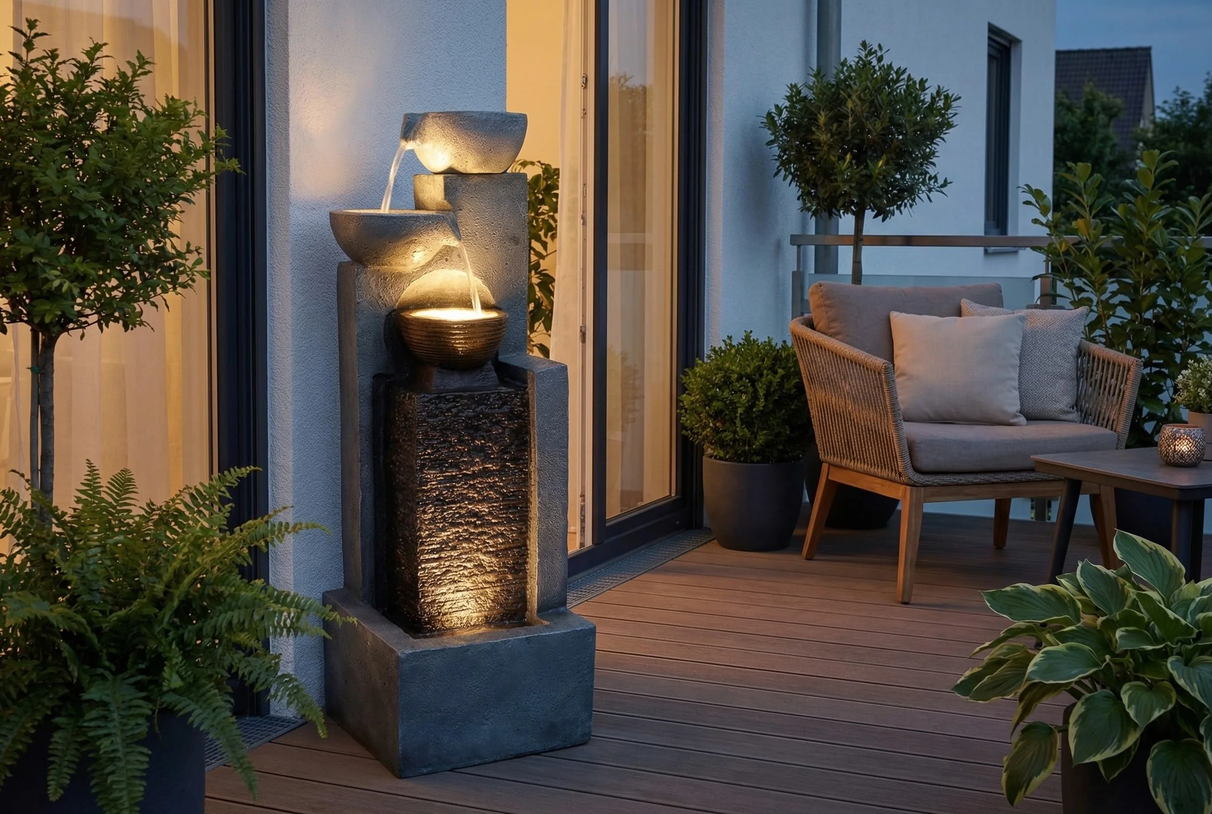 Fuente de Hierro Forjado de la Marca Gran Fuente, Iluminación LED y Cascada de Agua, Decoración de Jardín