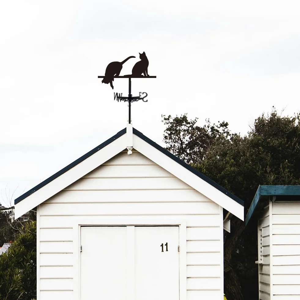 Girouette de jardín al aire libre de gato para techo, diseño de giro, color negro