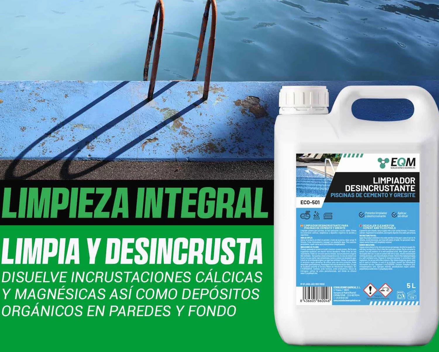 EQM ECO-501 Limpiador Desincrustante Piscinas Cemento-Gresite 5L